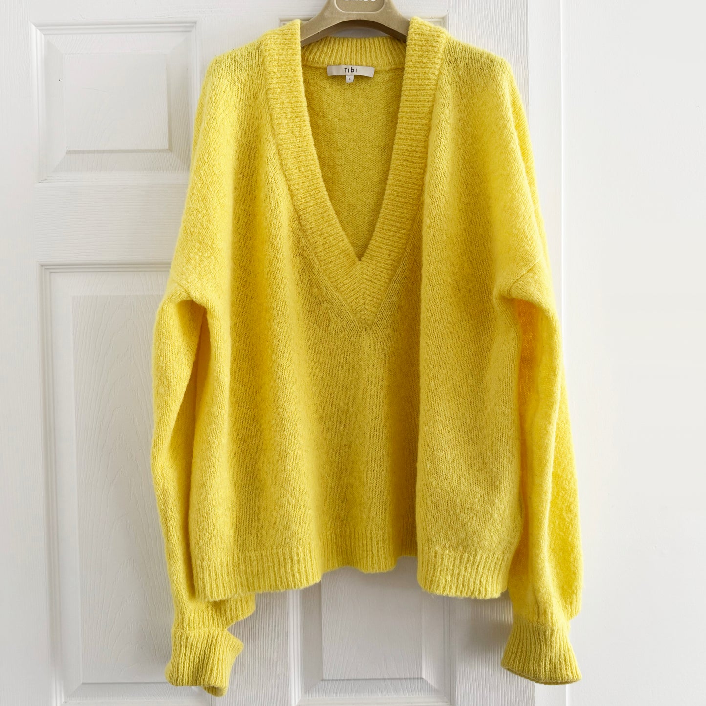 Tibi Airy Alpaca Pullover in Yellow, size Large