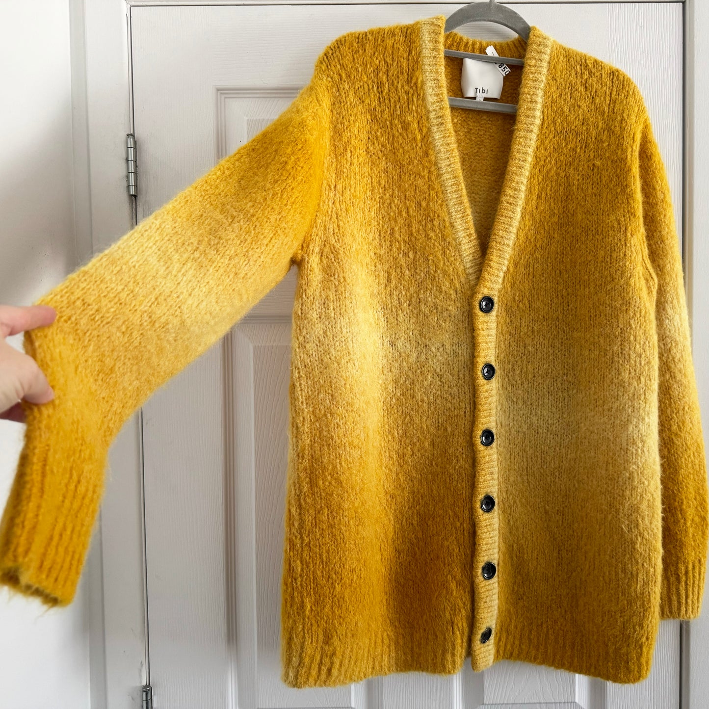 Tibi Ombre Superfine Alpaca Grandpa Cardigan in Yellow, size Small (fits Medium)