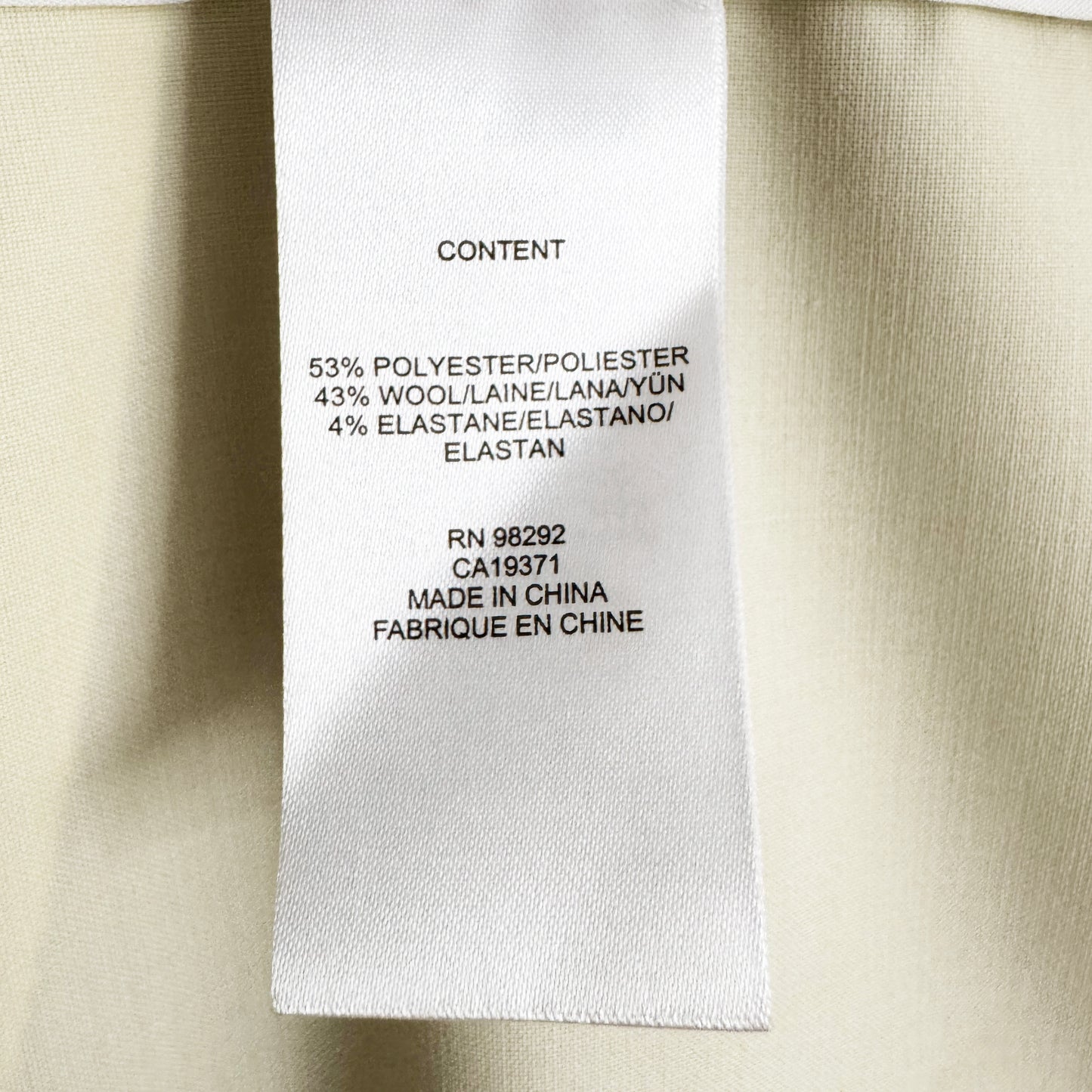 Tibi Tropical Wool Short in "Ivory" (Pale Yellow), size 12