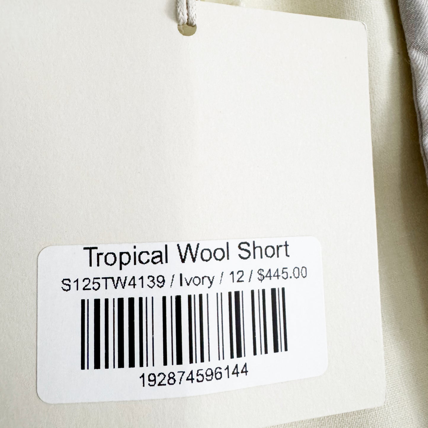 Tibi Tropical Wool Short in "Ivory" (Pale Yellow), size 12