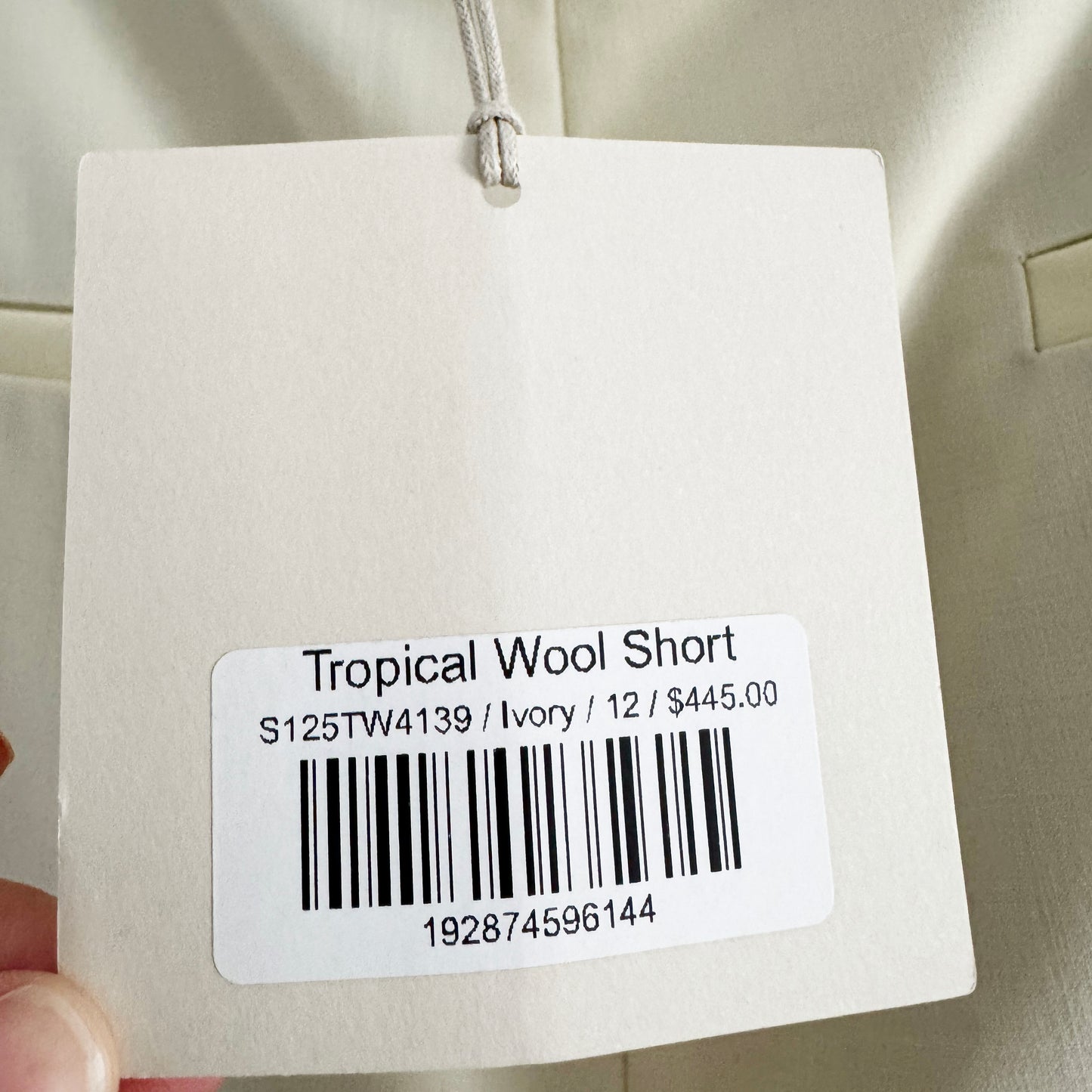 Tibi Tropical Wool Short in "Ivory" (Pale Yellow), size 12