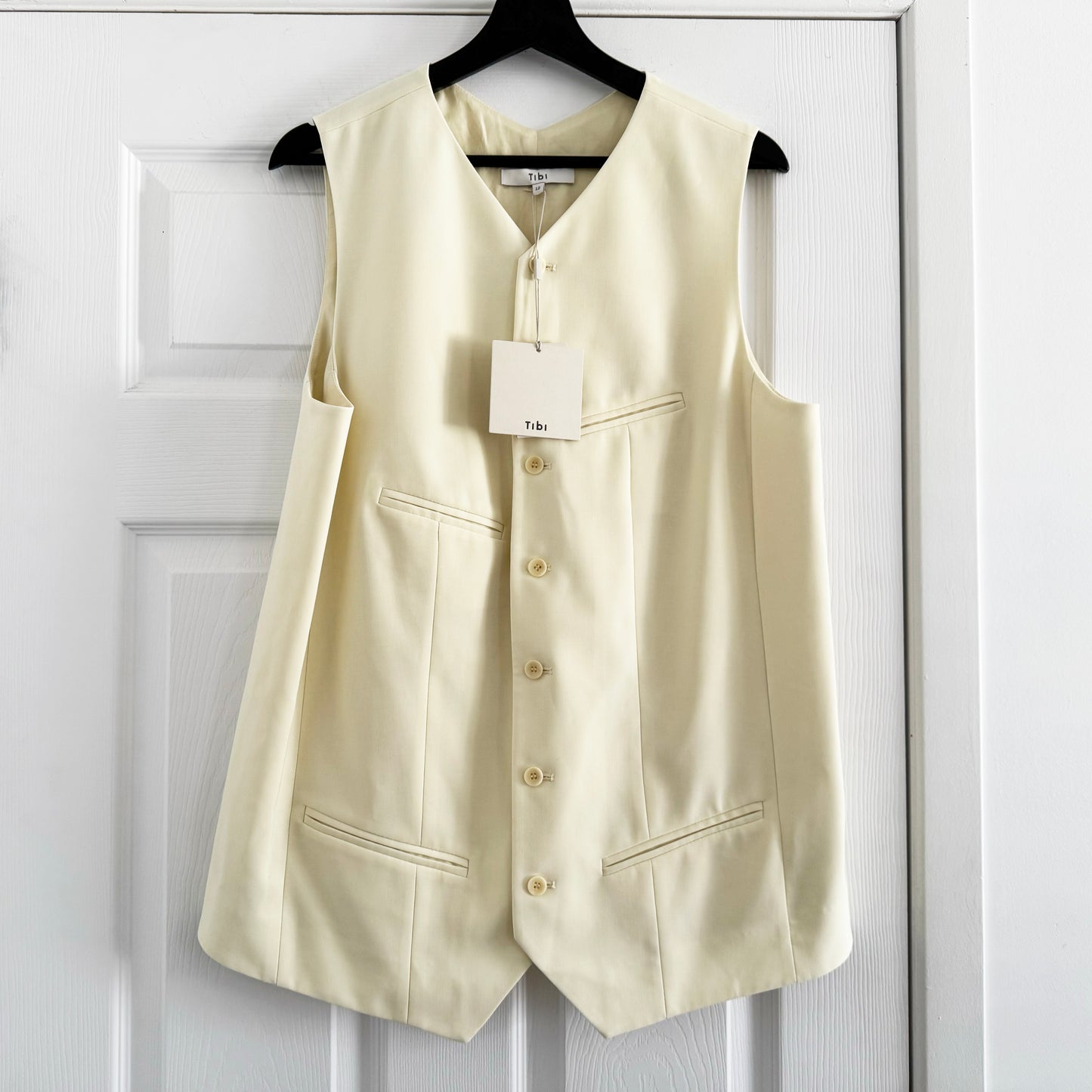 Tibi Tropical Wool Easy Vest in Ivory (Pale Yellow), size 12