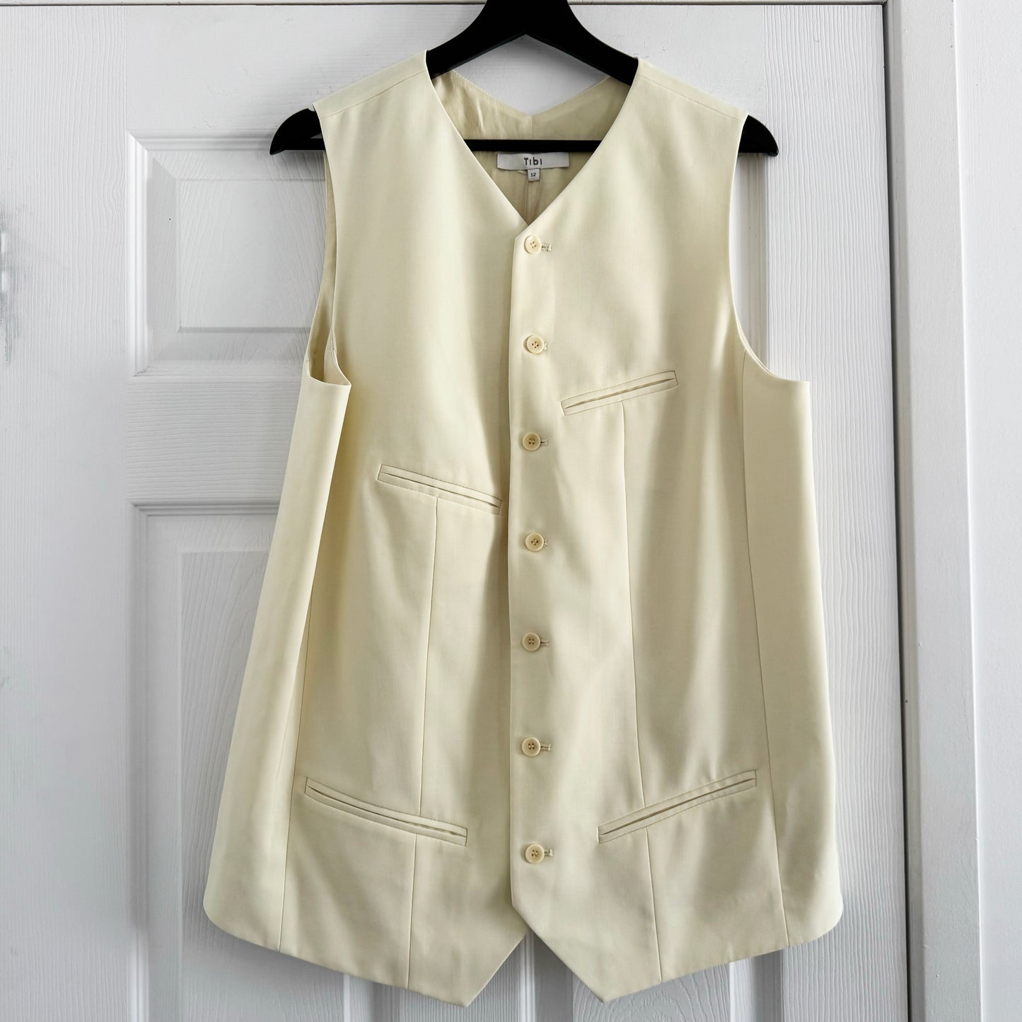 Tibi Tropical Wool Easy Vest in Ivory (Pale Yellow), size 12