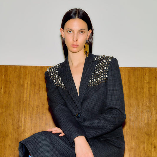 Tibi Arthur Check Studded Blazer, size 8