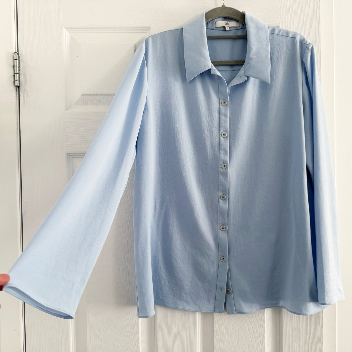 Tibi Soft Drape Slim Shirt in Light Blue, size 12