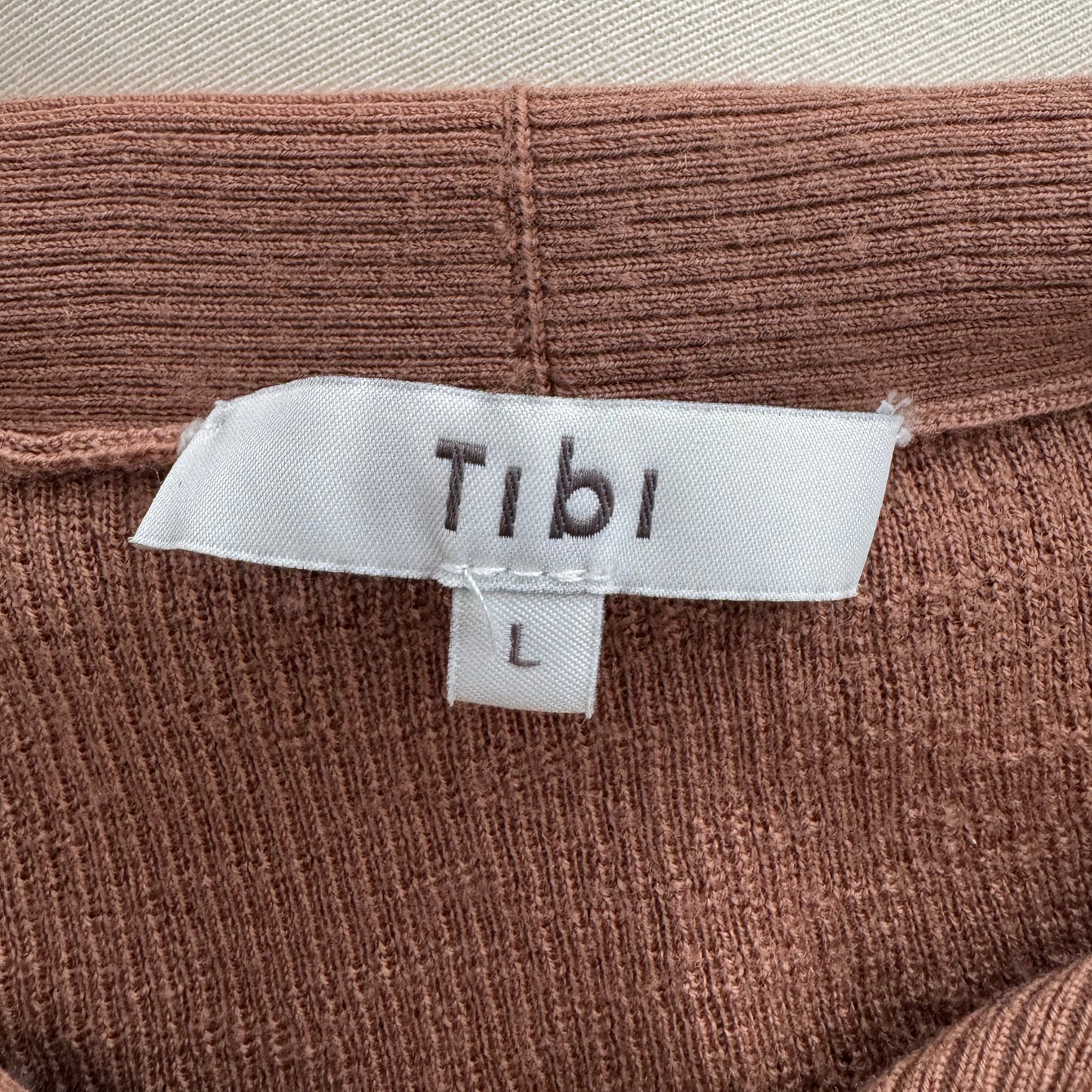 Tibi "Allonge" Collar Ribbed Sweater in Tan, size Large