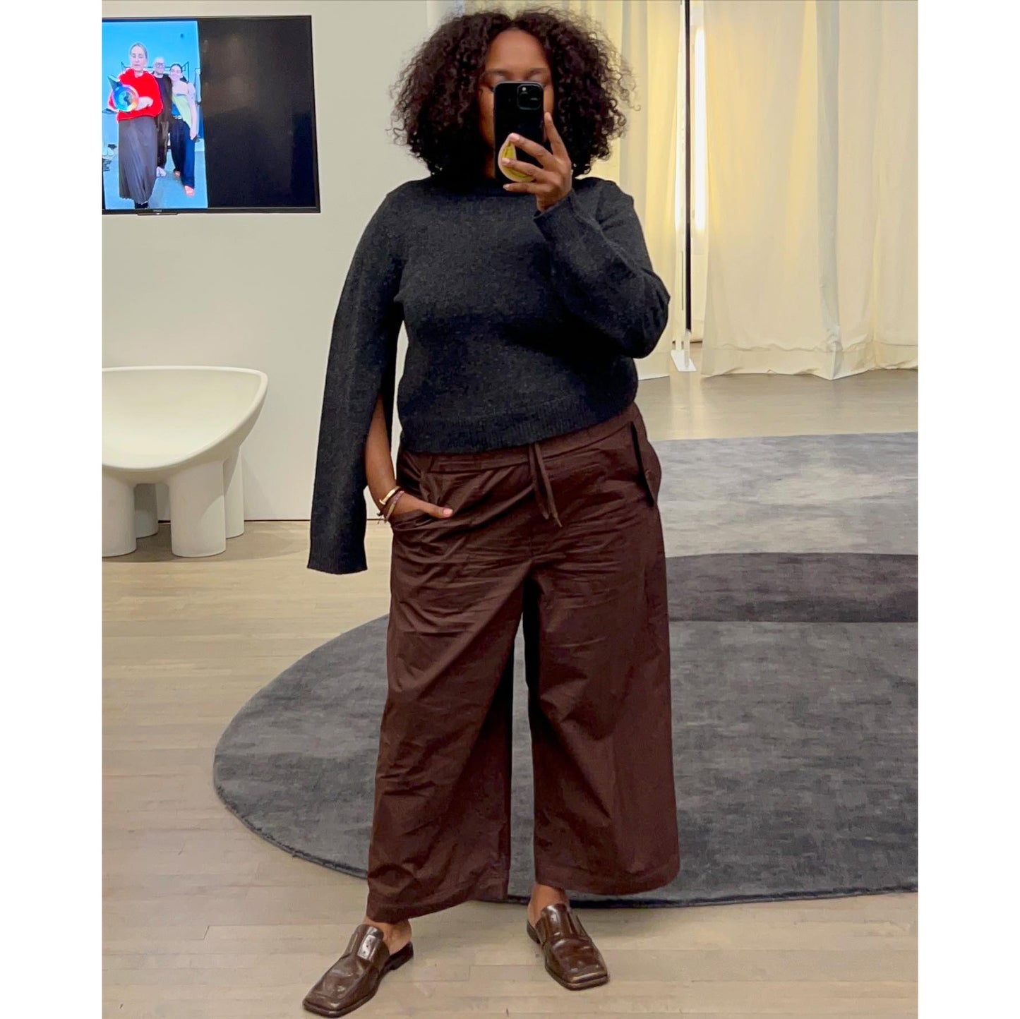 Tibi Brown Cotton Cargo Crop Pant, size XL