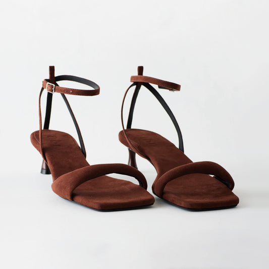 Tibi "Cameron" Suede Sandal in Brown, size 42