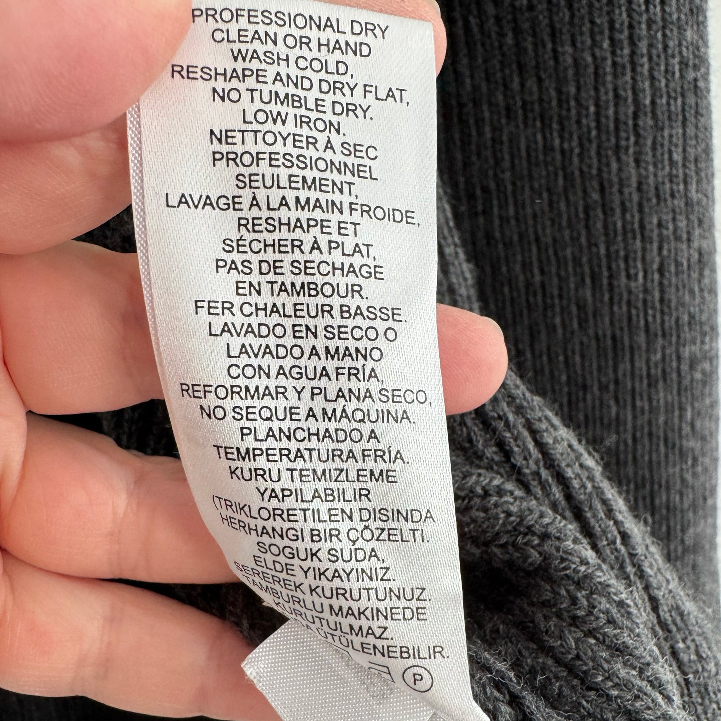 Tibi "cardigan stitch split front crewneck easy pullover" in Charcoal Grey, size Small