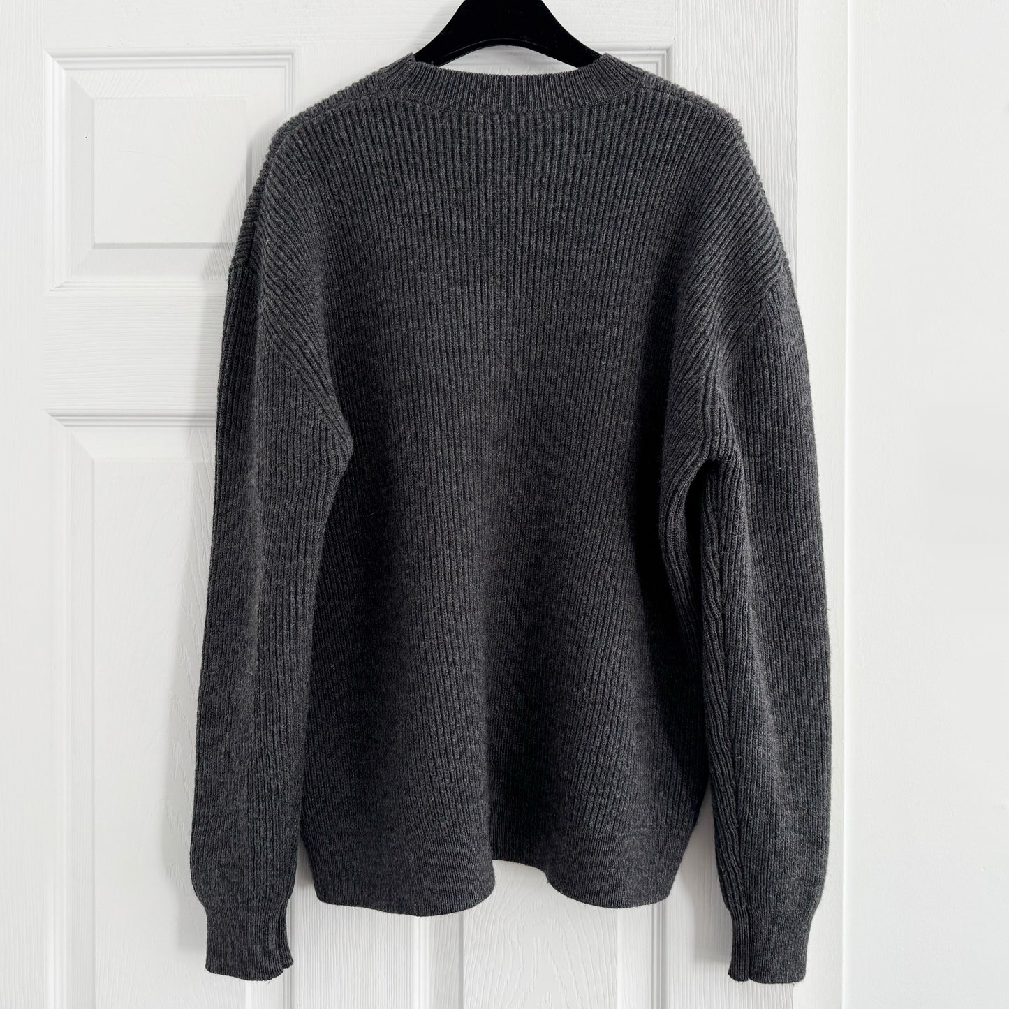 Tibi "cardigan stitch split front crewneck easy pullover" in Charcoal Grey, size Small