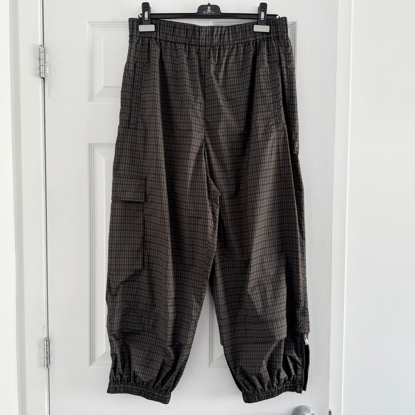 Tibi Menswear Tech Poly Pull On Checked Jogger, size Large