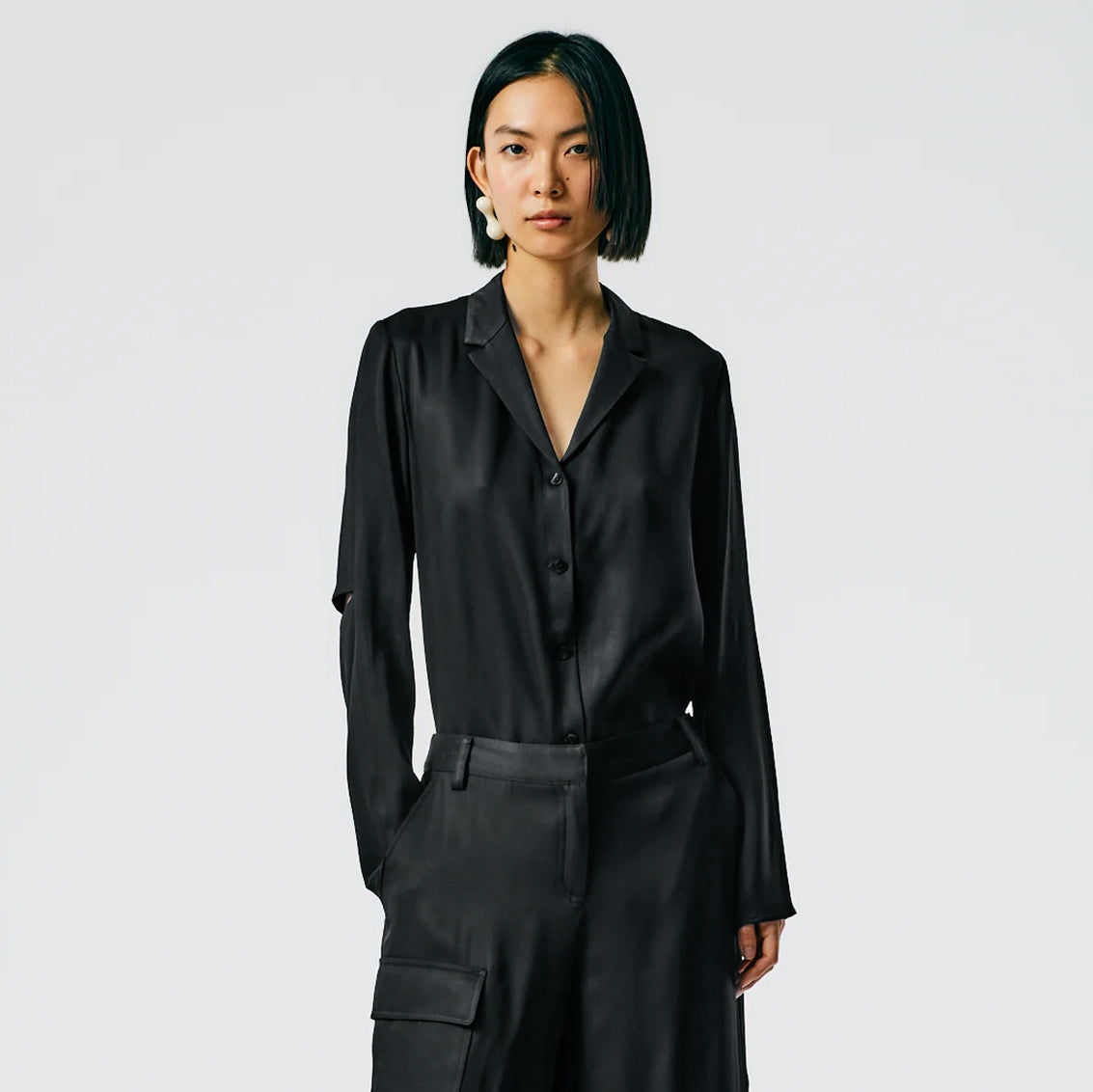Tibi Eco Acetate Viscose Shirt Jacket in Black, size 6
