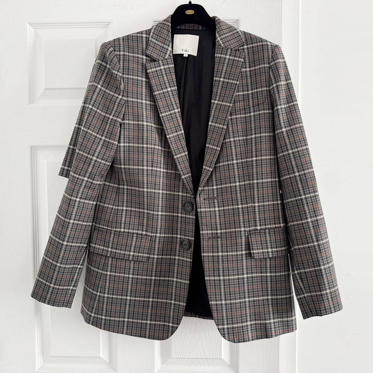 Tibi "Gabe" Checked Blazer w Cutout Elbows, size 8
