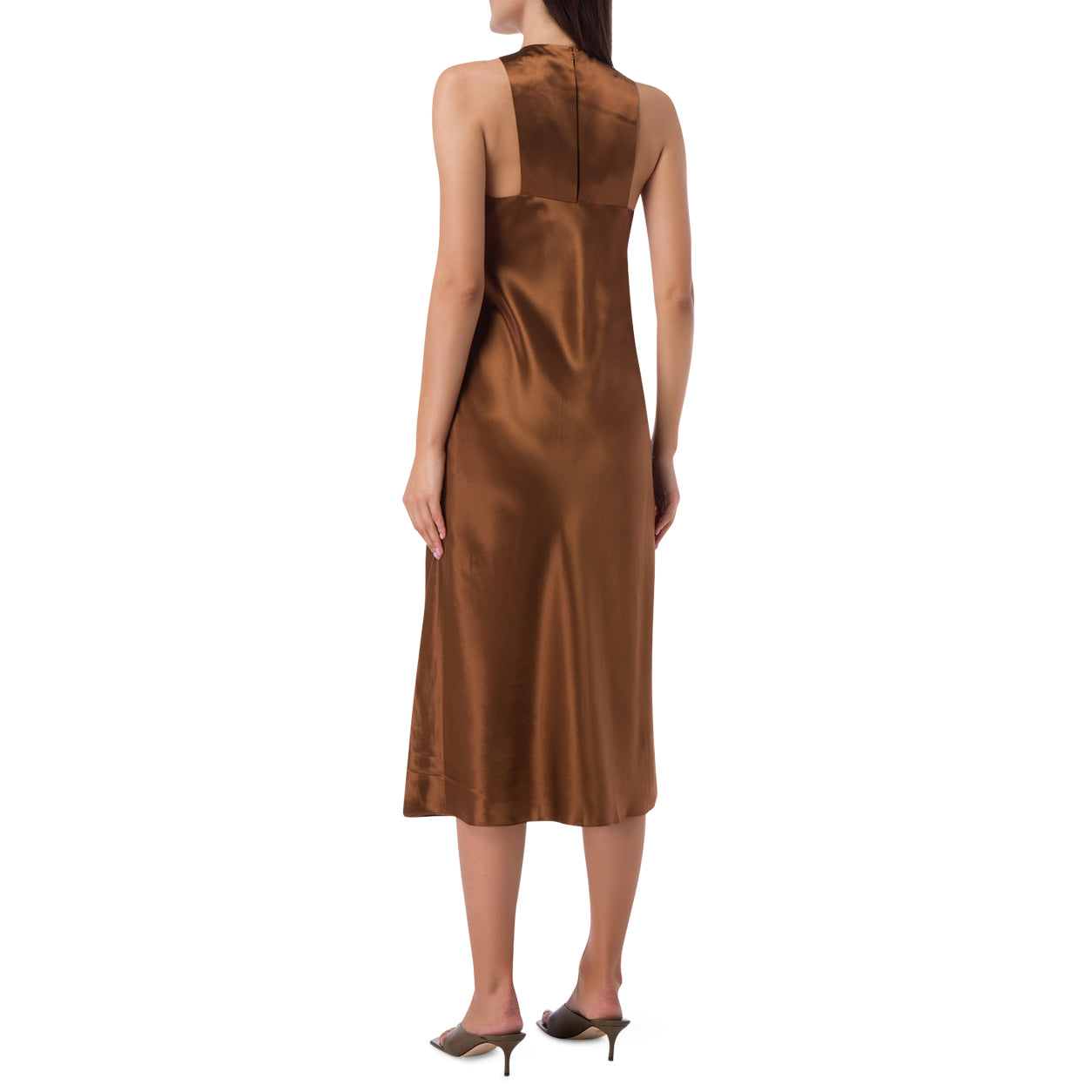 Tibi Heavy Satin Midi Bias Dress in Bronze, size 00