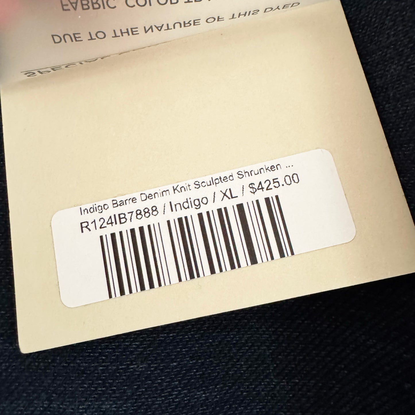 Tibi Indigo Barre Denim Knit Sculpted Shrunken T-Shirt, Size XL