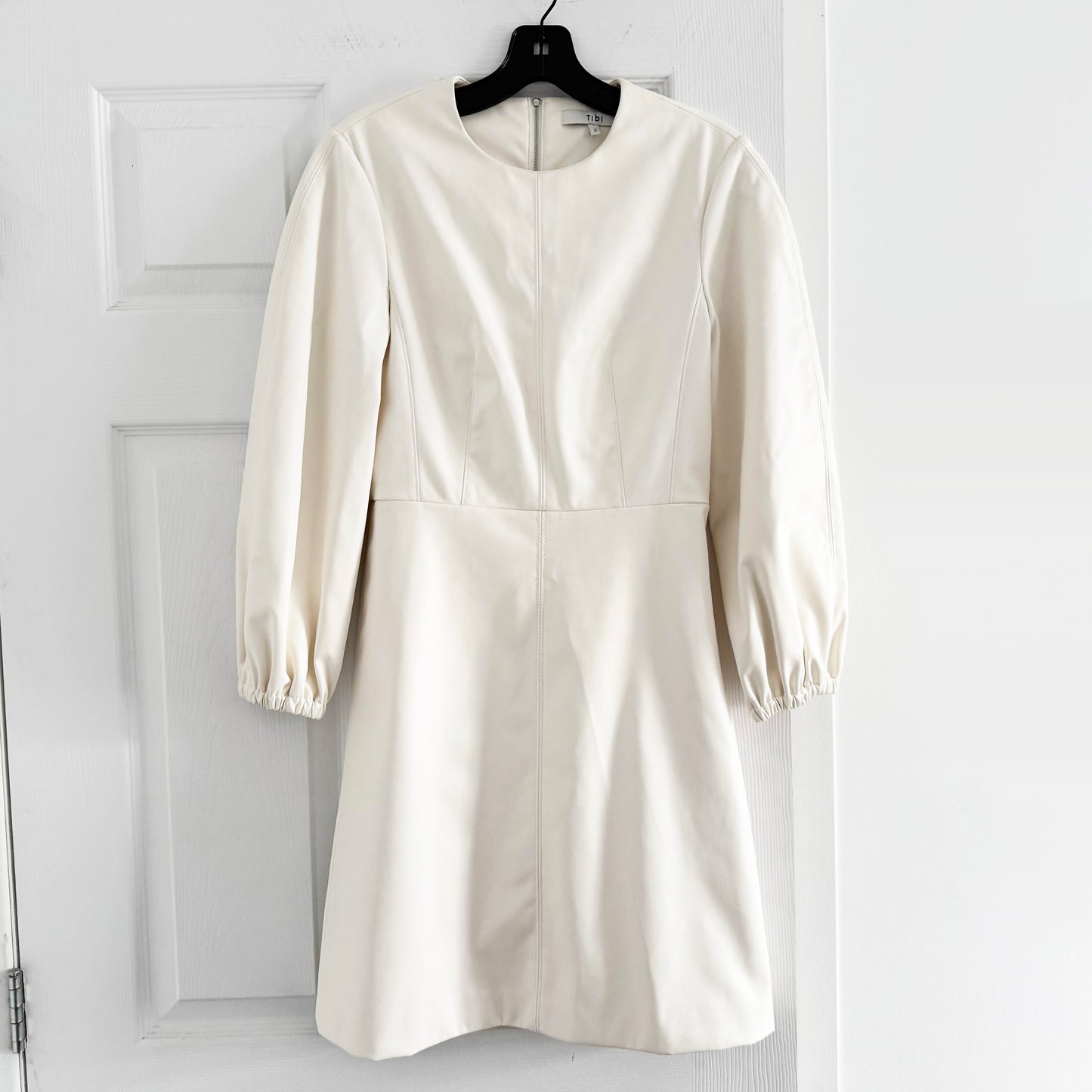 Tibi Faux-leather Structured Mini Dress in Ivory, size 2
