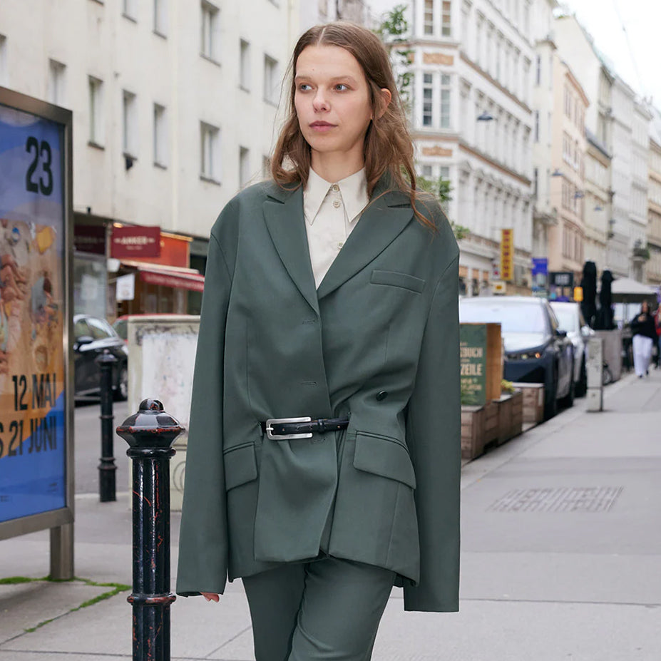 Tibi Grain de Poudre "Liam" Blazer in Grey Pine, size Small