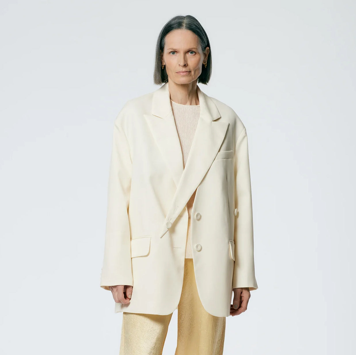 Tibi "Liam" Bond Wool Blazer w Detached Lapel in Ivory, size large