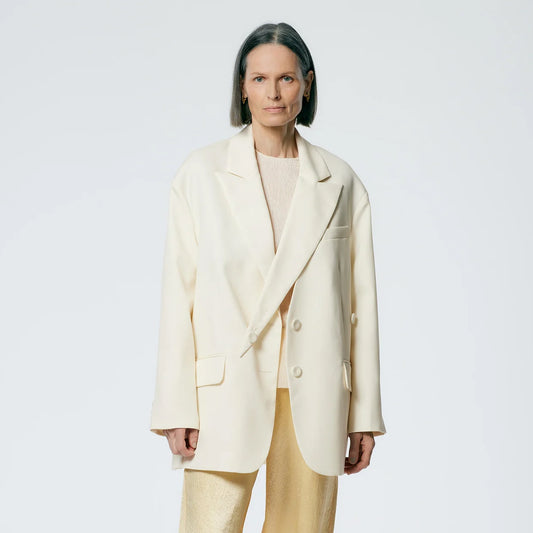 Tibi "Liam" Bond Wool Blazer w Detached Lapel in Ivory, size large