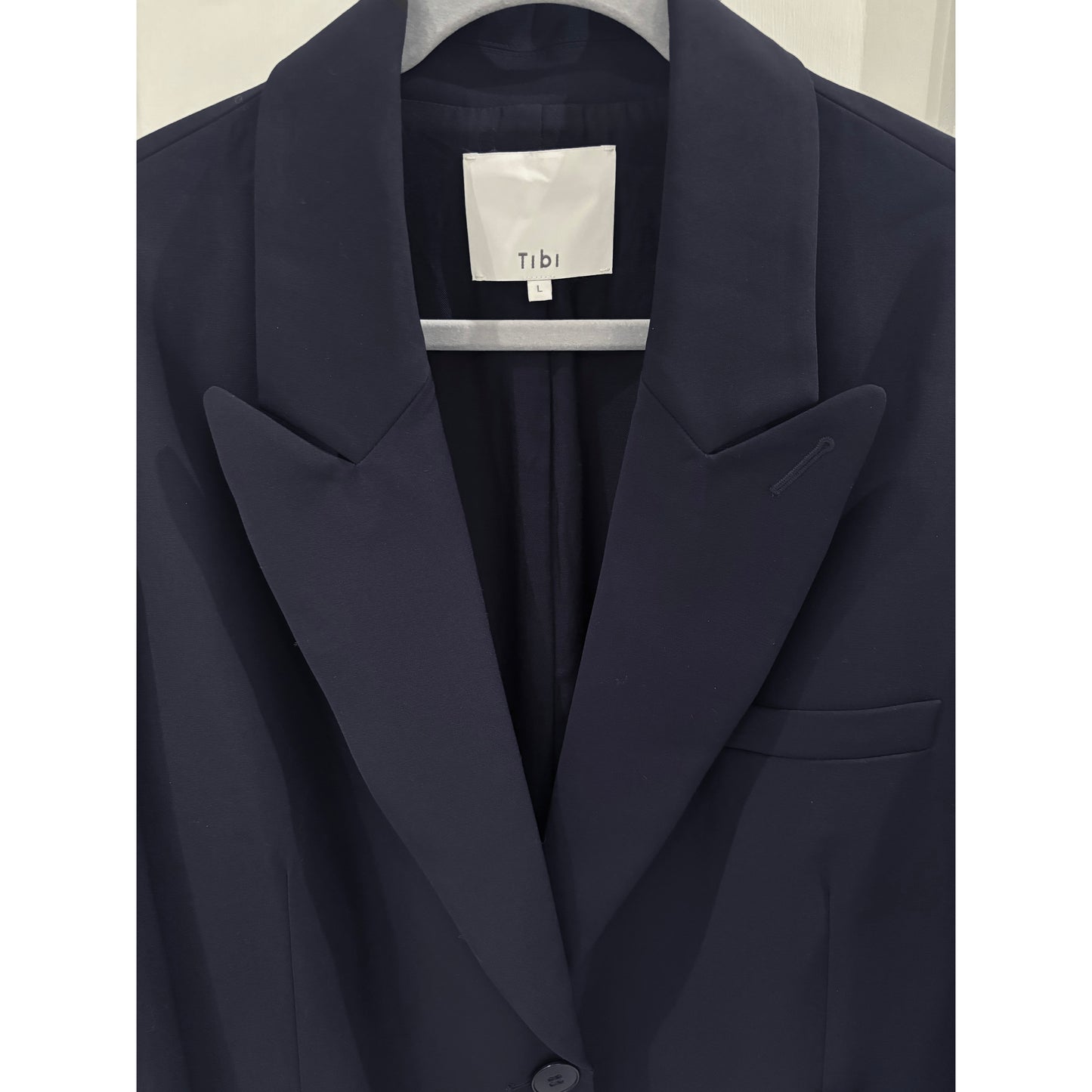 Tibi Tropical Wool "Liam" Blazer in Dark Navy, size Large ** sleeves hemmed **