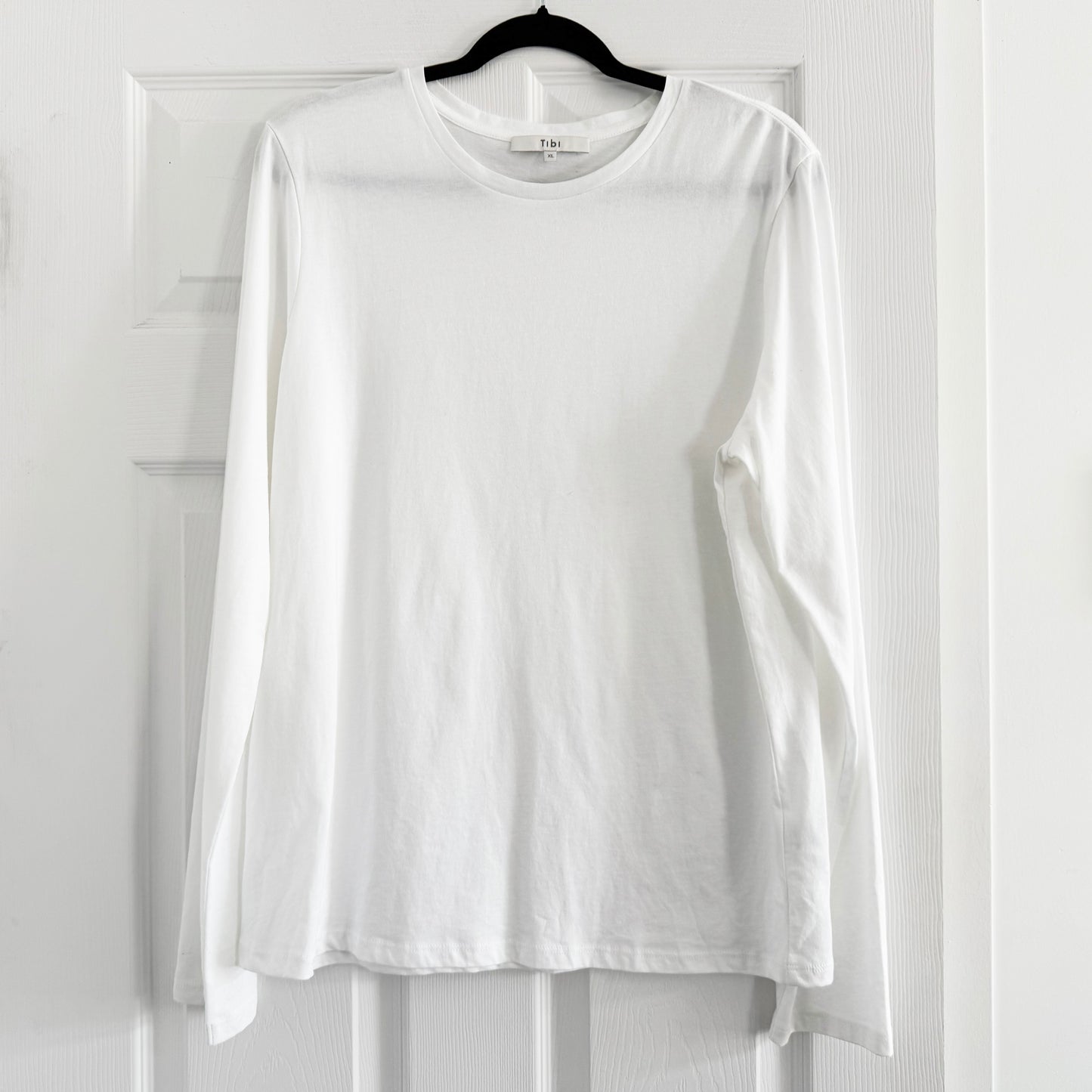 Tibi Long Sleeve Fitted Tee in White, size XL