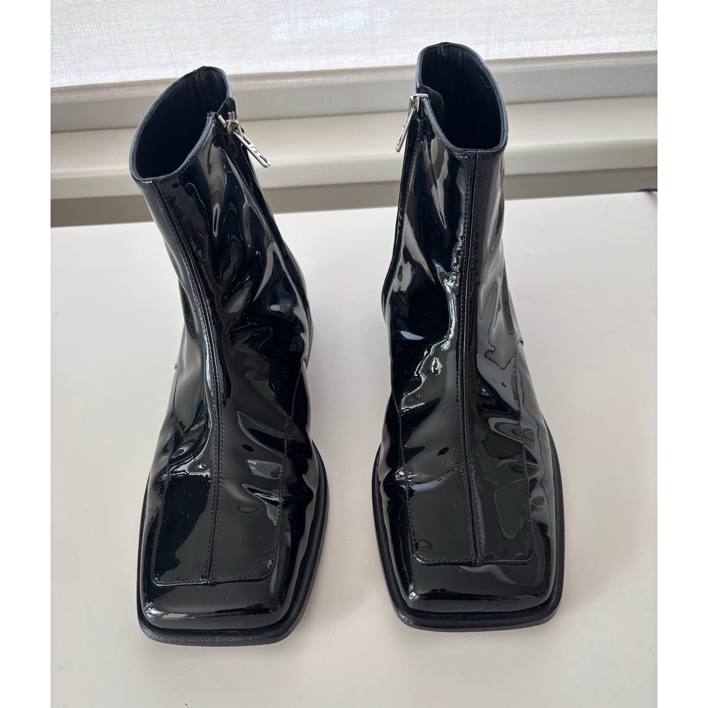 Tibi Patent Leather "Mario" Boots in Black, size 38.5