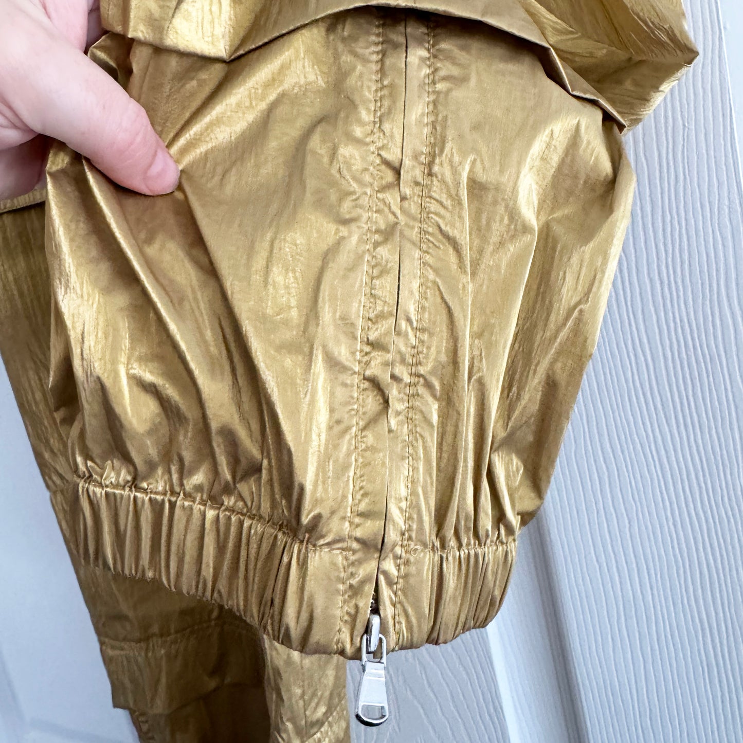 Tibi Gold Metallic Nylon Pull On Wilt Jogger, size Small