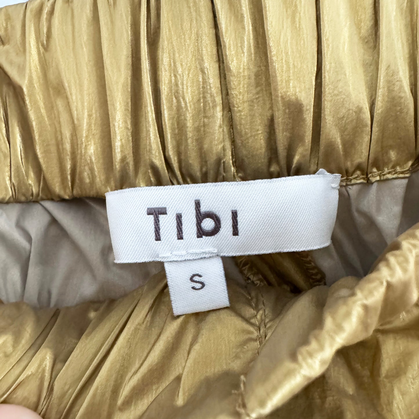 Tibi Gold Metallic Nylon Pull On Wilt Jogger, size Small