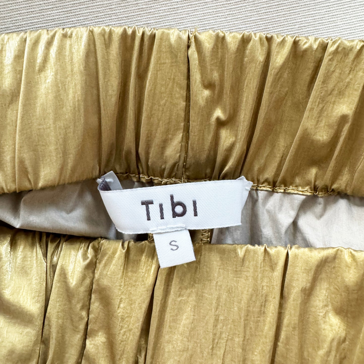 Tibi Gold Metallic Nylon Pull On Wilt Jogger, size Small