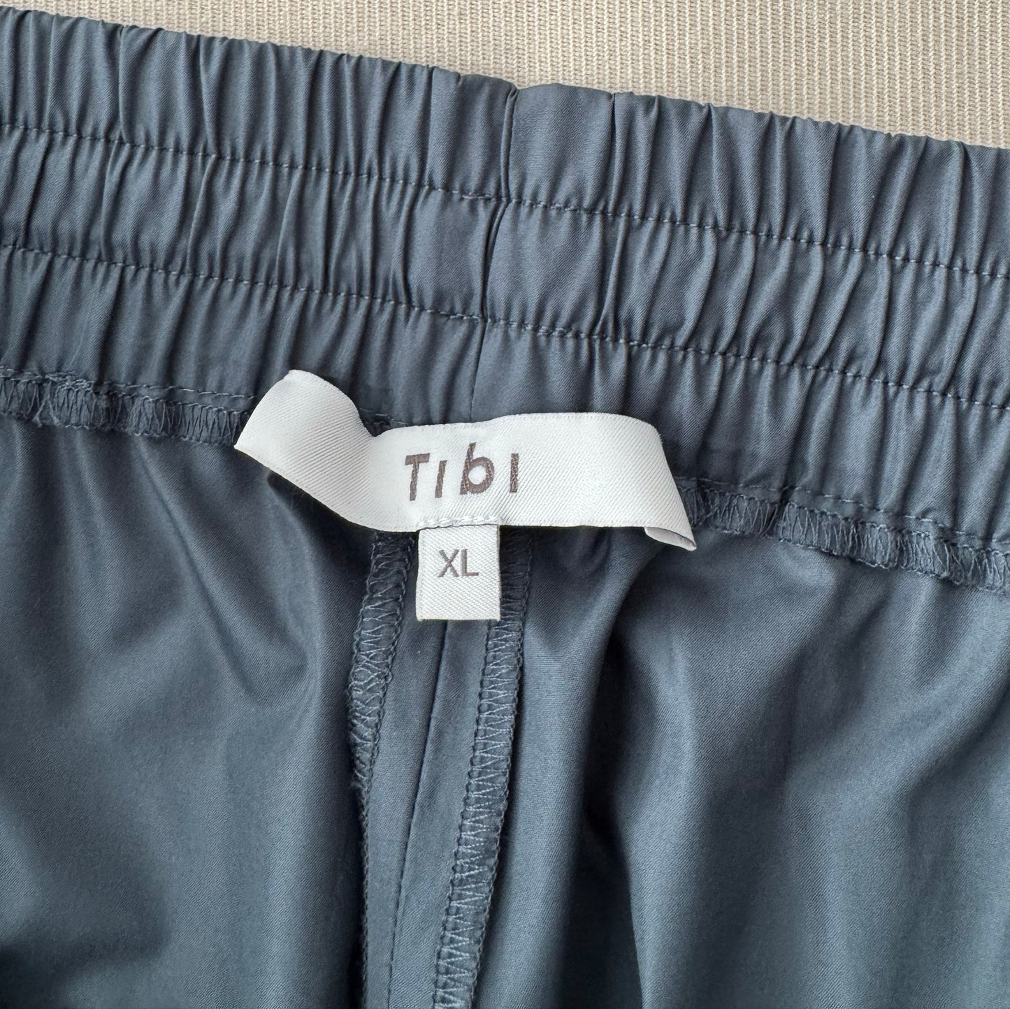 Tibi Italian Sporty Nylon Pull-on Joggers in Blue/Grey, size XL