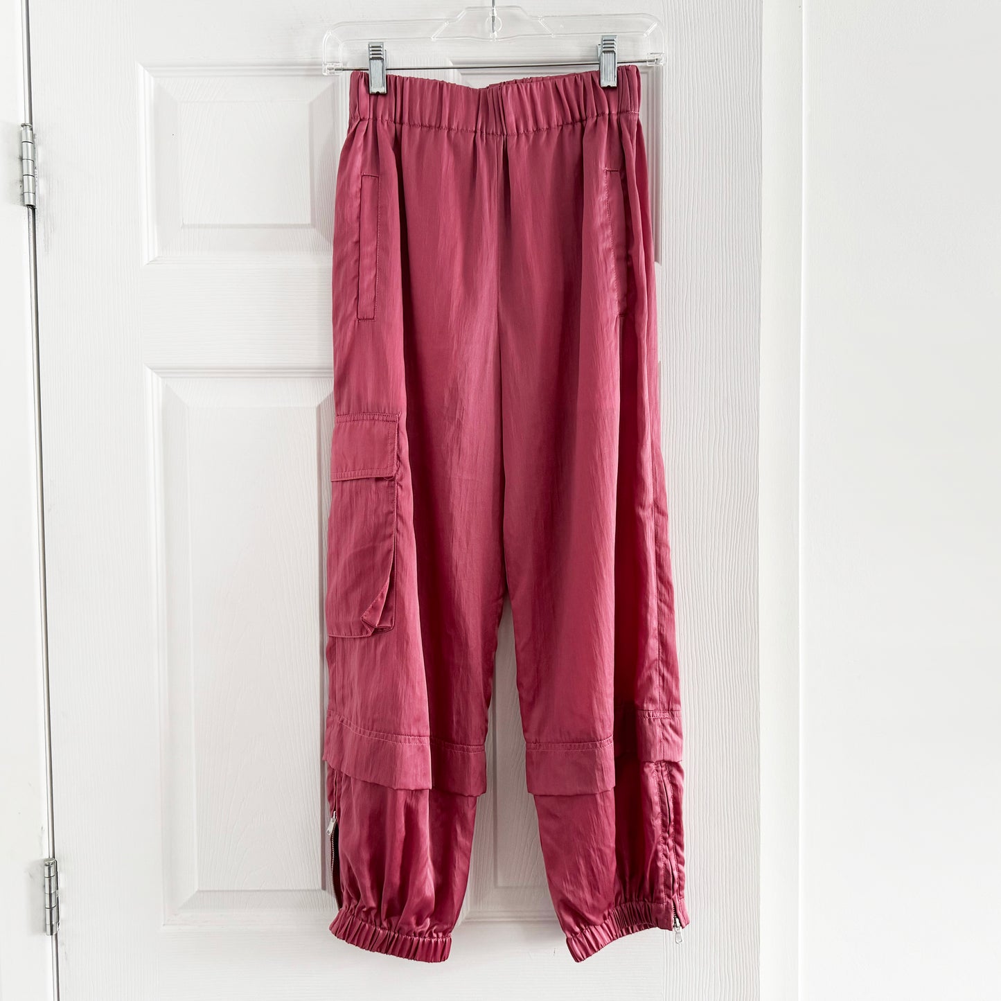 Tibi "Wilt" Silky Nylon Jogger in Rose Pink, size XXS