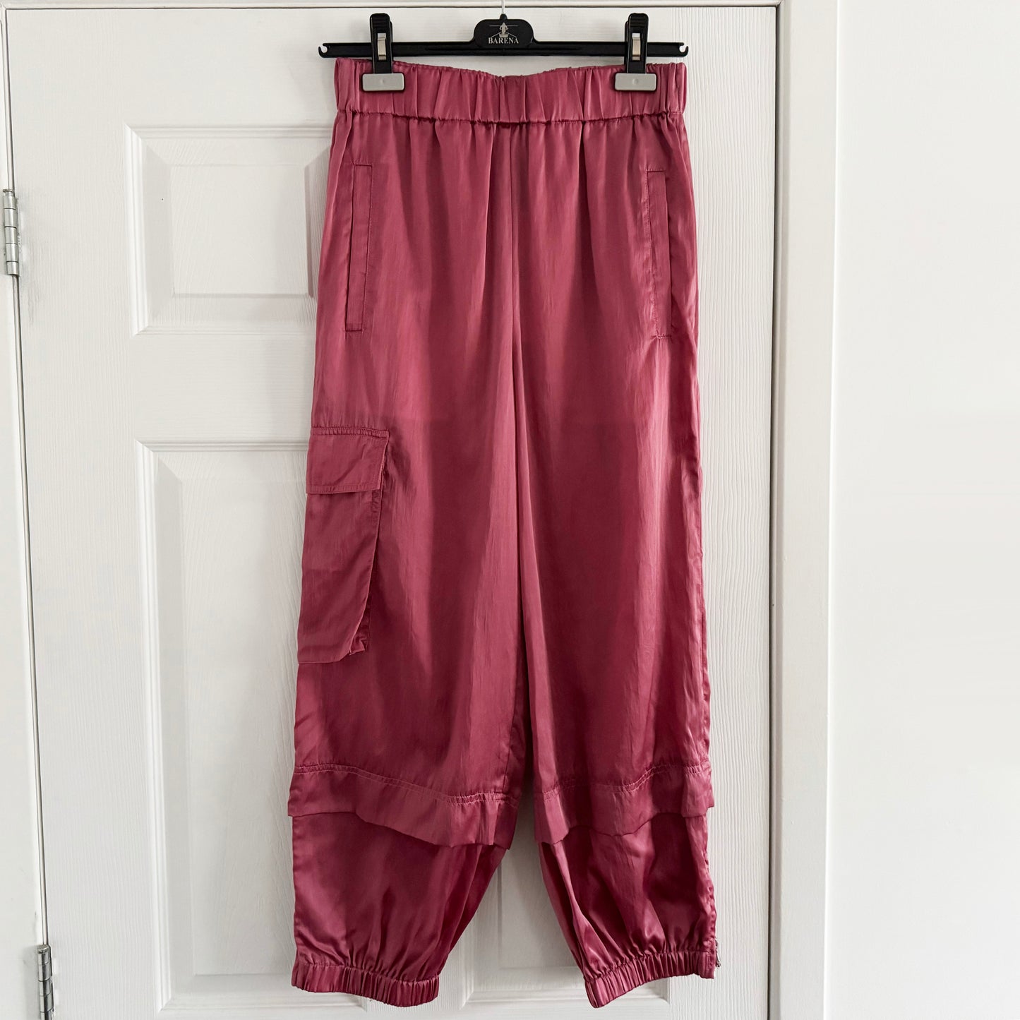 Tibi "Wilt" Silky Nylon Jogger in Rose Pink, size XS