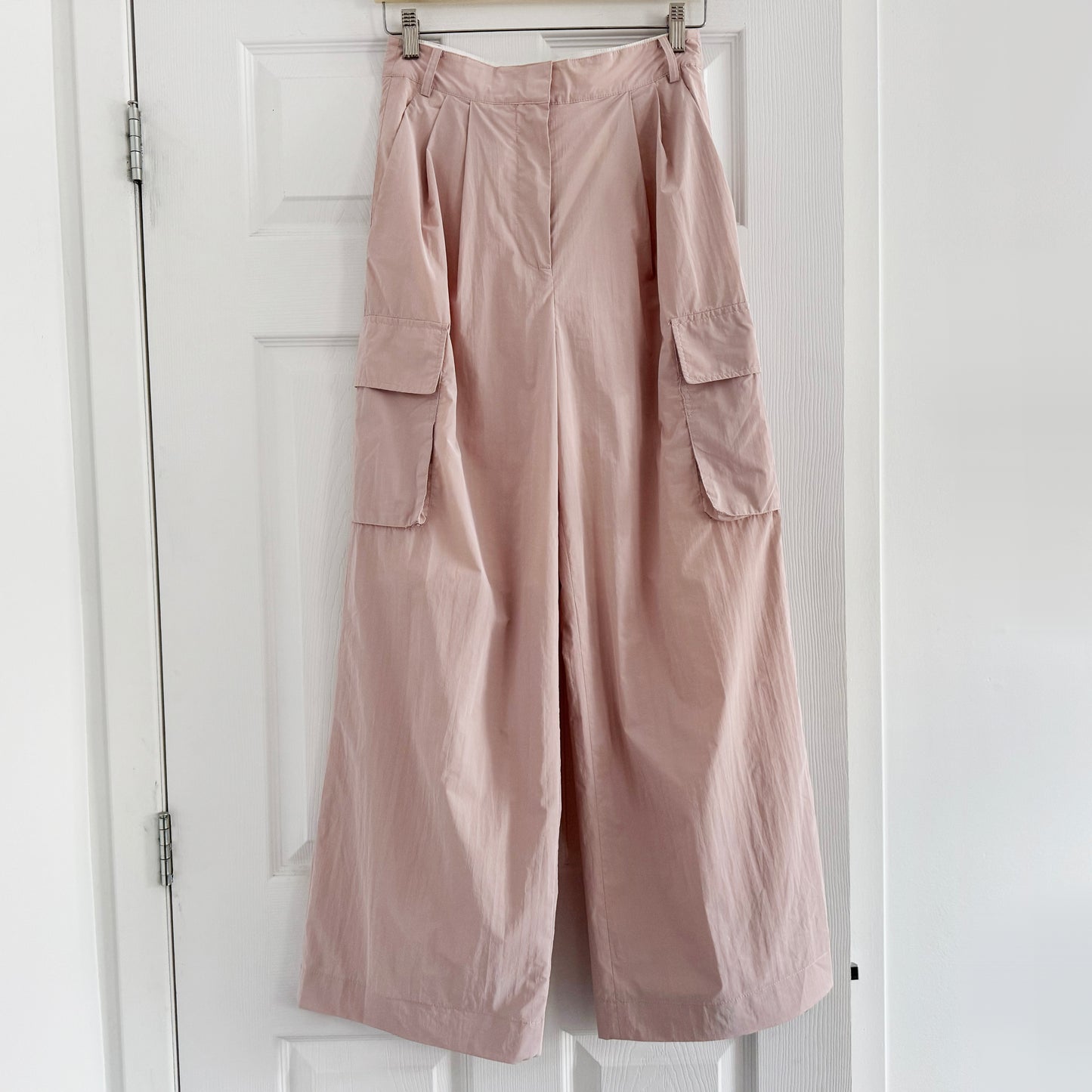 Tibi Powder Nylon Pleated Cargo Stella Pant in "Powder Pink", size 00