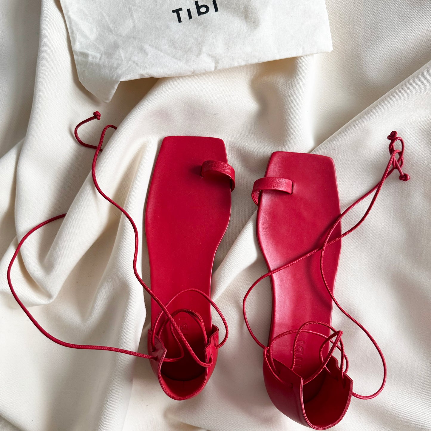 Tibi "Ali" Lace-Up Short Sandal in Red, size 42
