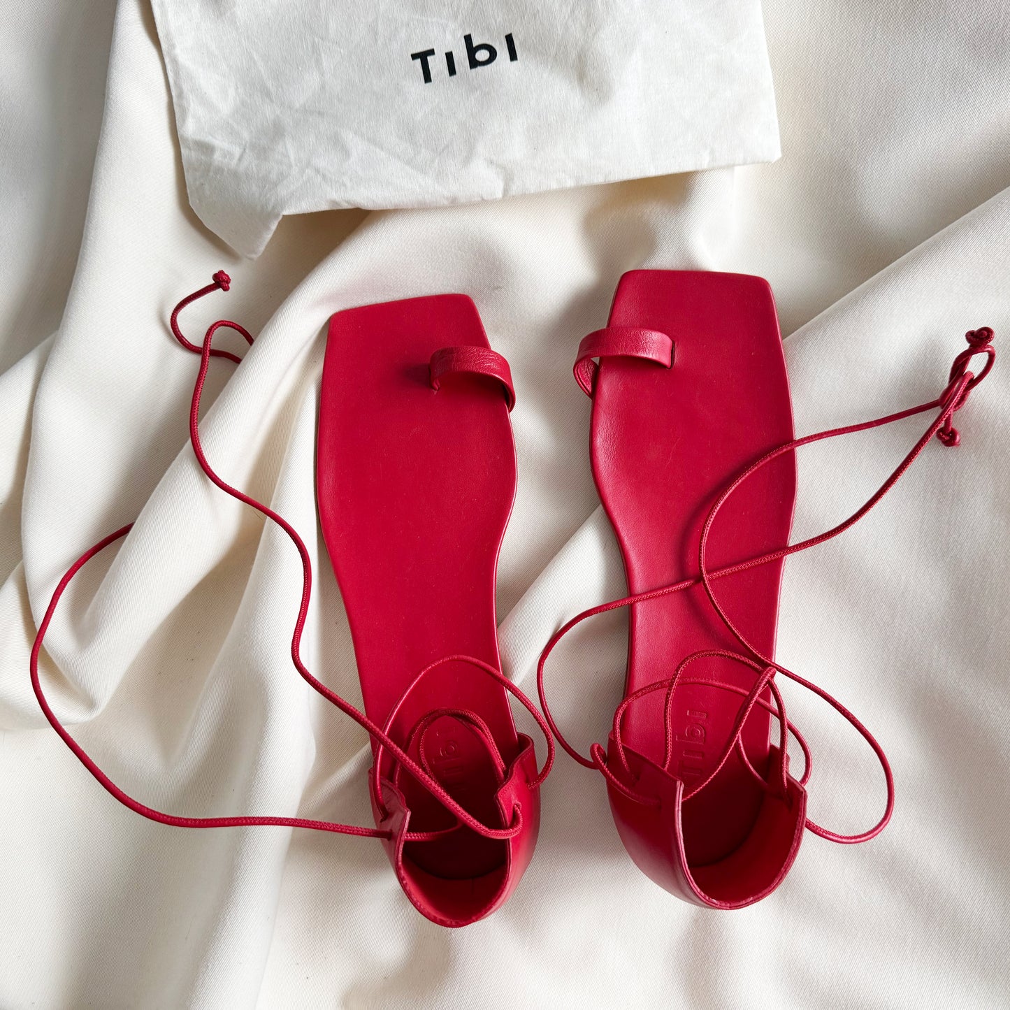 Tibi "Ali" Lace-Up Short Sandal in Red, size 42