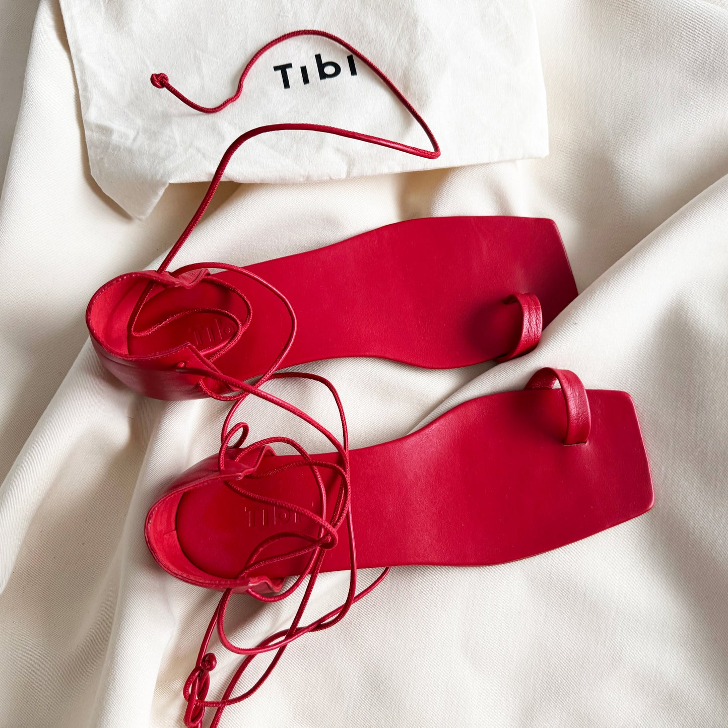 Tibi "Ali" Lace-Up Short Sandal in Red, size 42