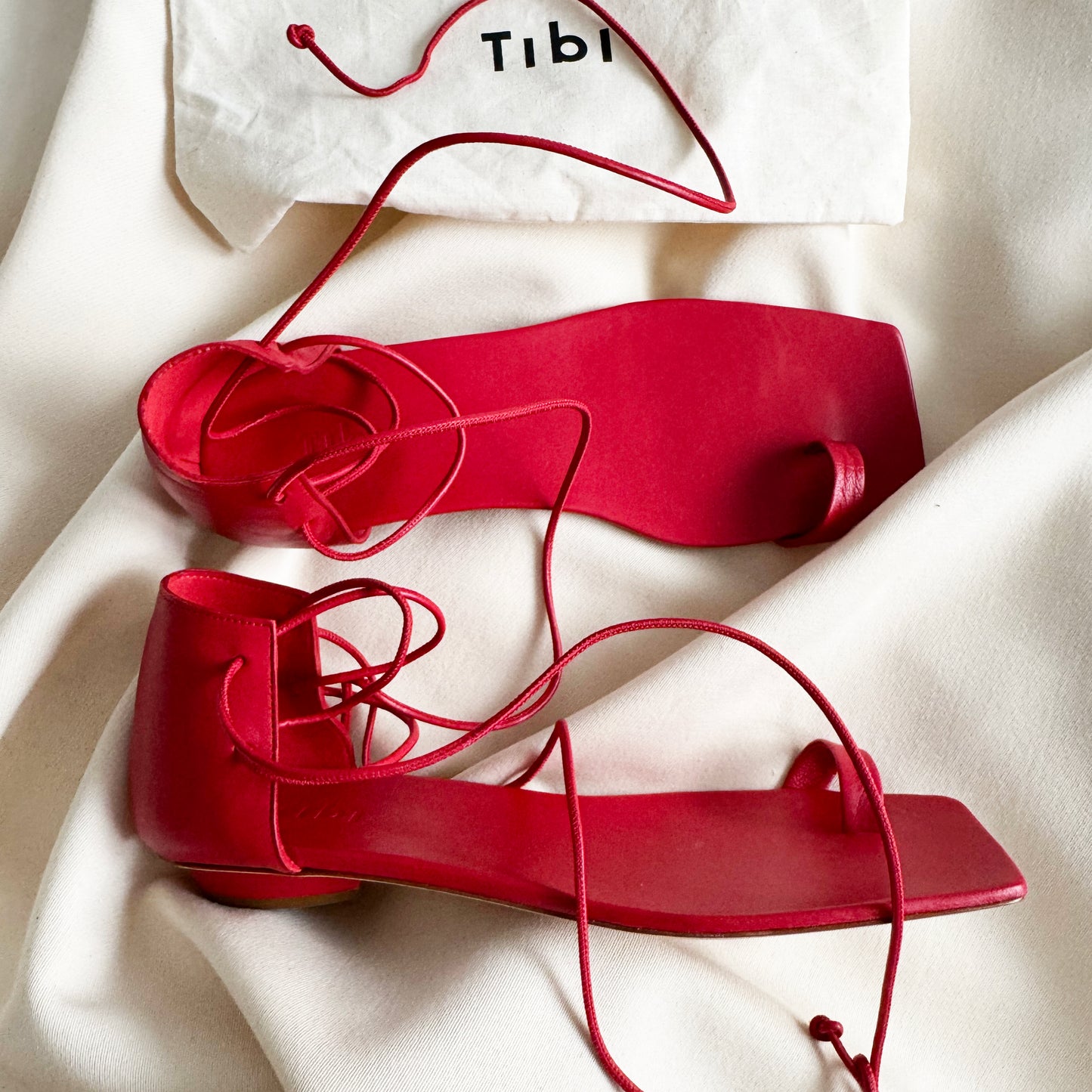 Tibi "Ali" Lace-Up Short Sandal in Red, size 42
