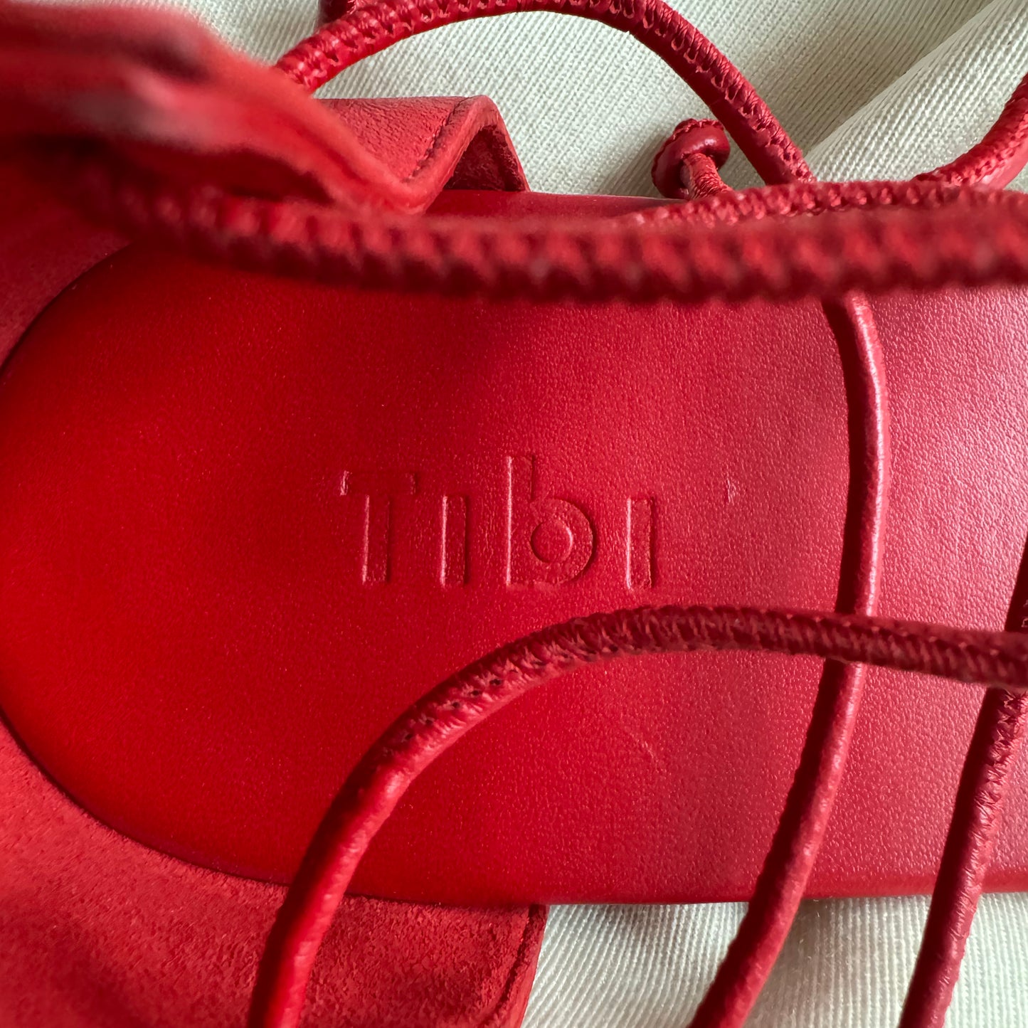 Tibi "Ali" Lace-Up Short Sandal in Red, size 42