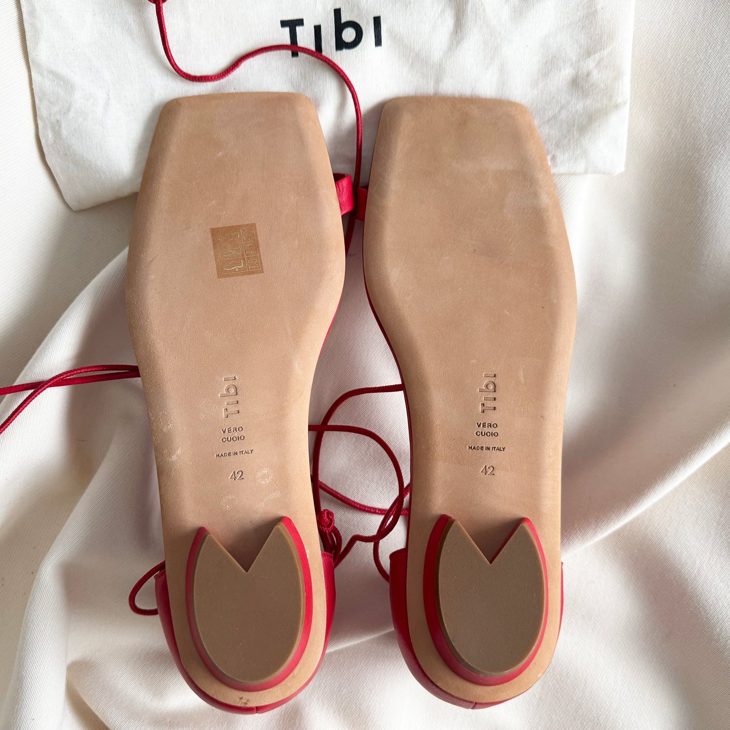 Tibi "Ali" Lace-Up Short Sandal in Red, size 42