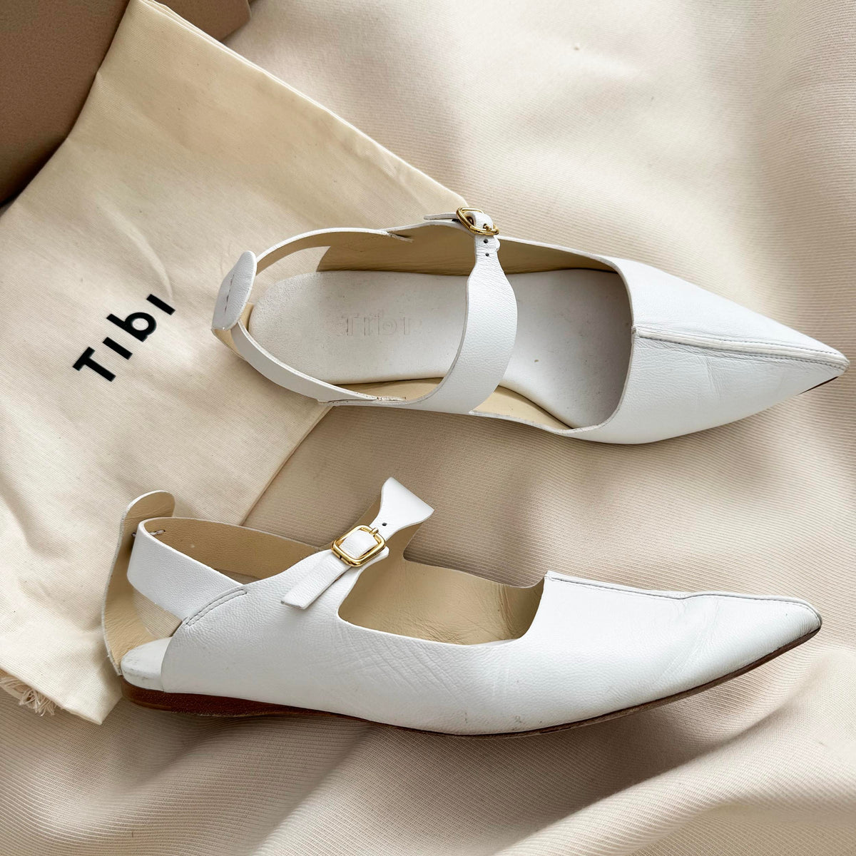Tibi "Rudolph" Nappa Flats in White, size 36.5