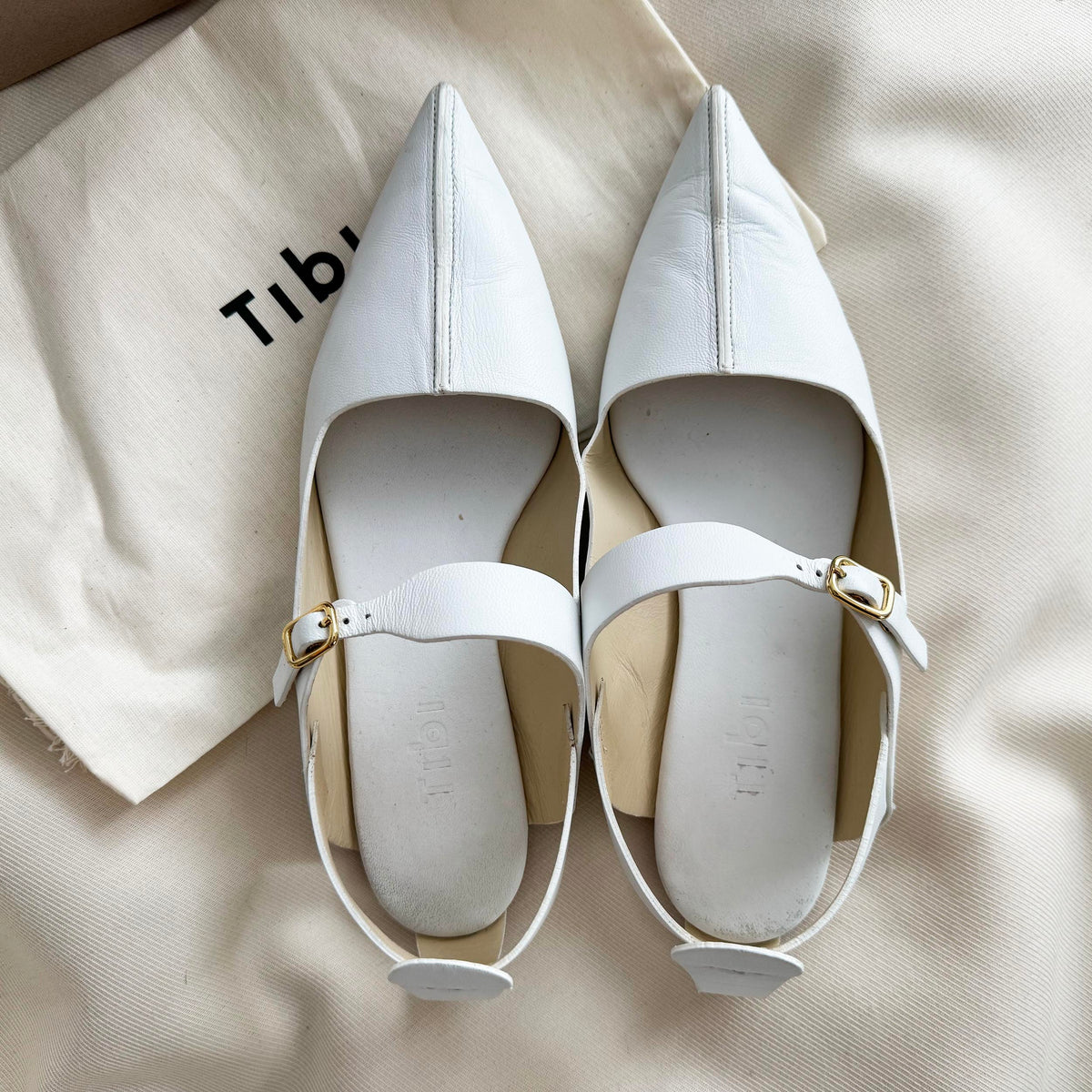 Tibi "Rudolph" Nappa Flats in White, size 36.5