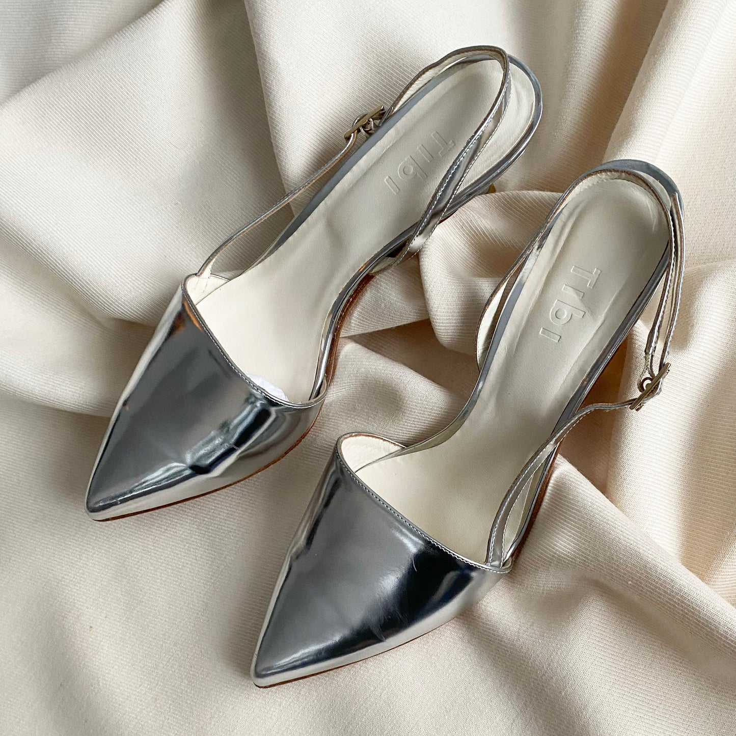 Tibi Silver Hitten Heel Slingbacks, size 38