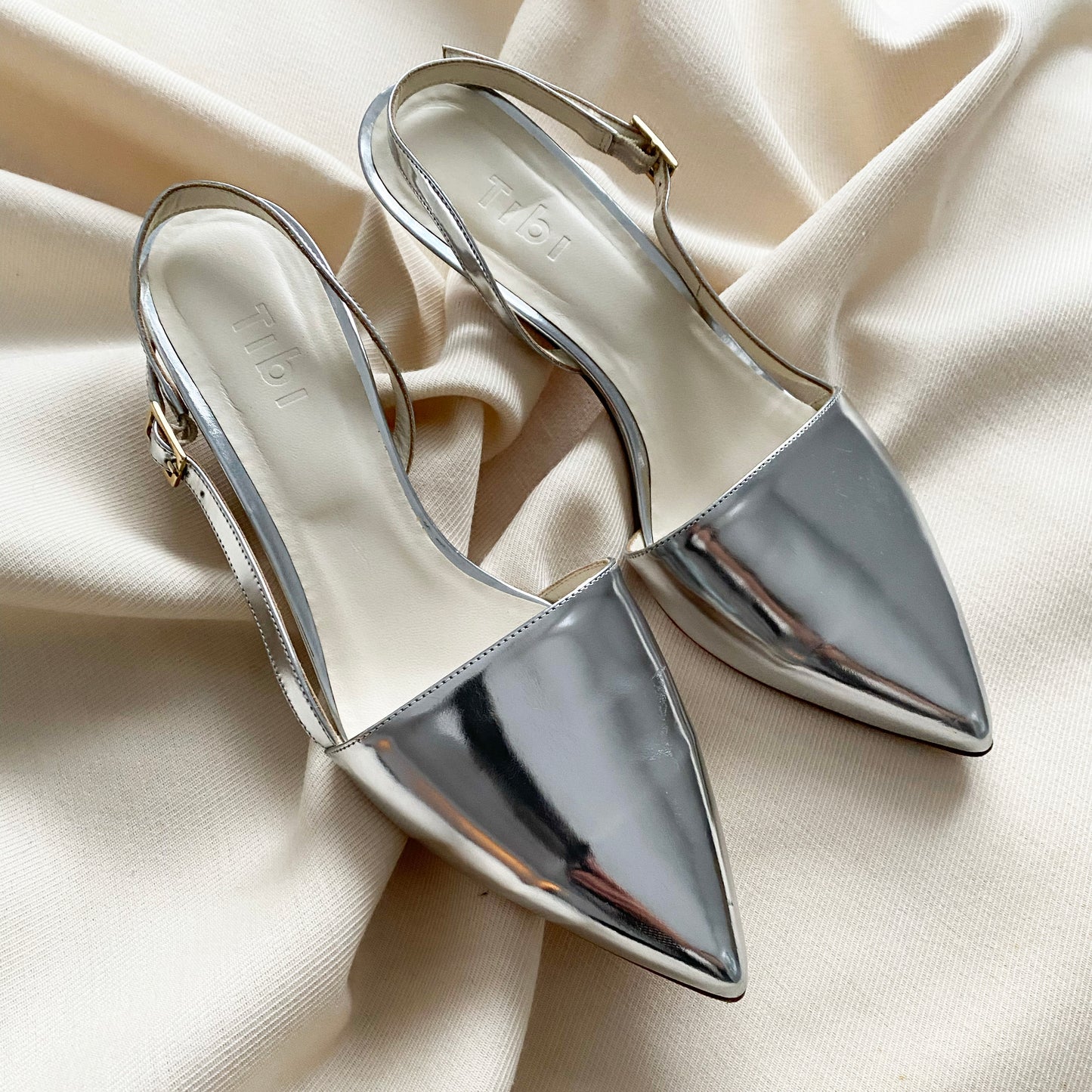 Tibi Silver Hitten Heel Slingbacks, size 38