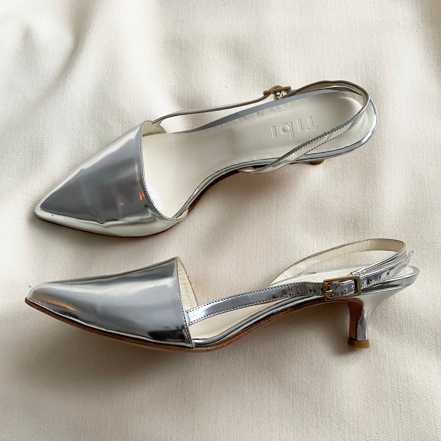 Tibi Silver Hitten Heel Slingbacks, size 38