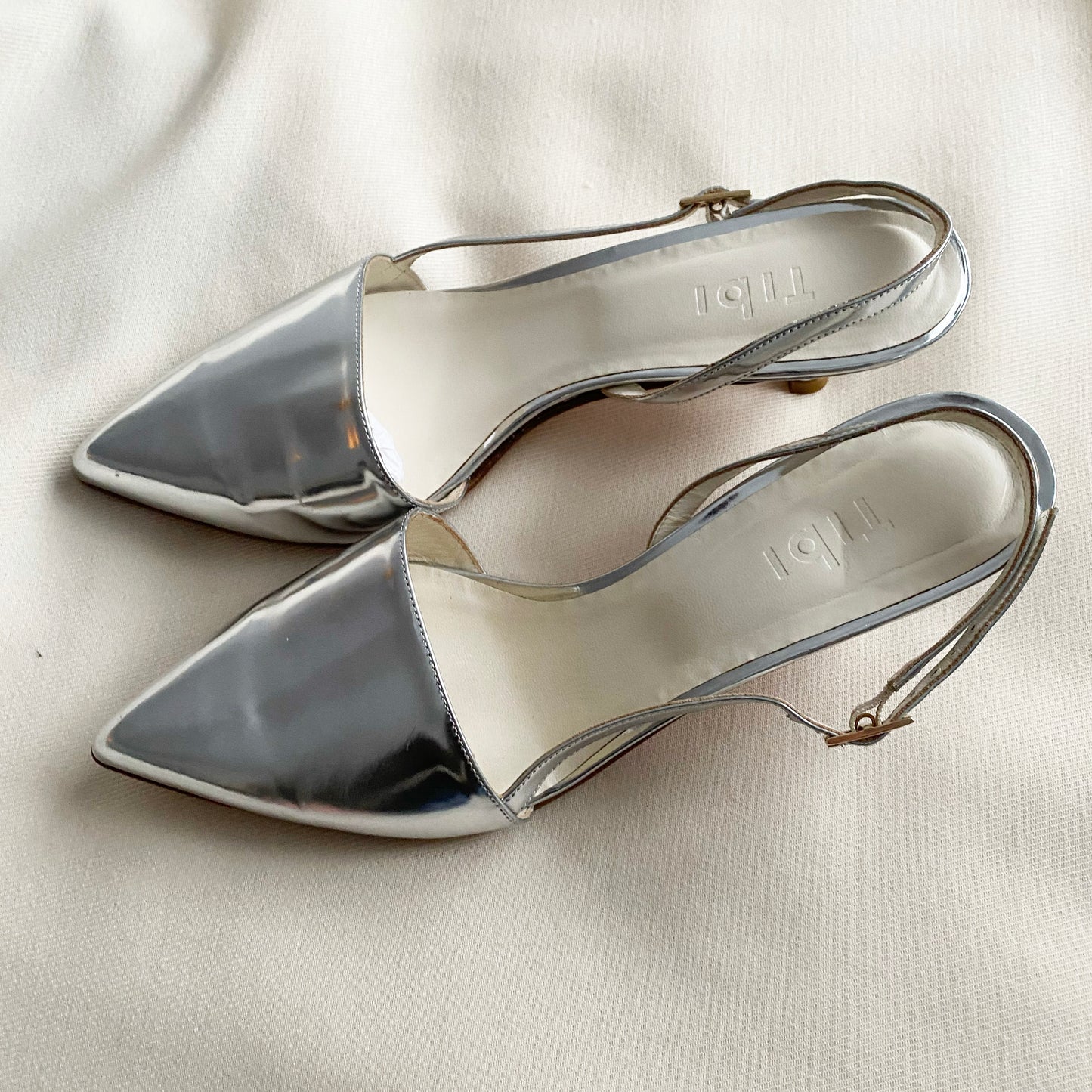 Tibi Silver Hitten Heel Slingbacks, size 38