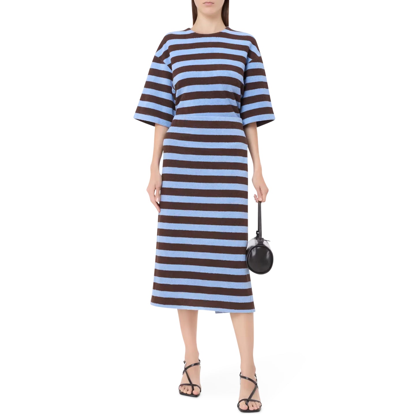 Tibi Bonded Dry Loop Terry Skirt in Blue/Brown Stripe, Size Medium