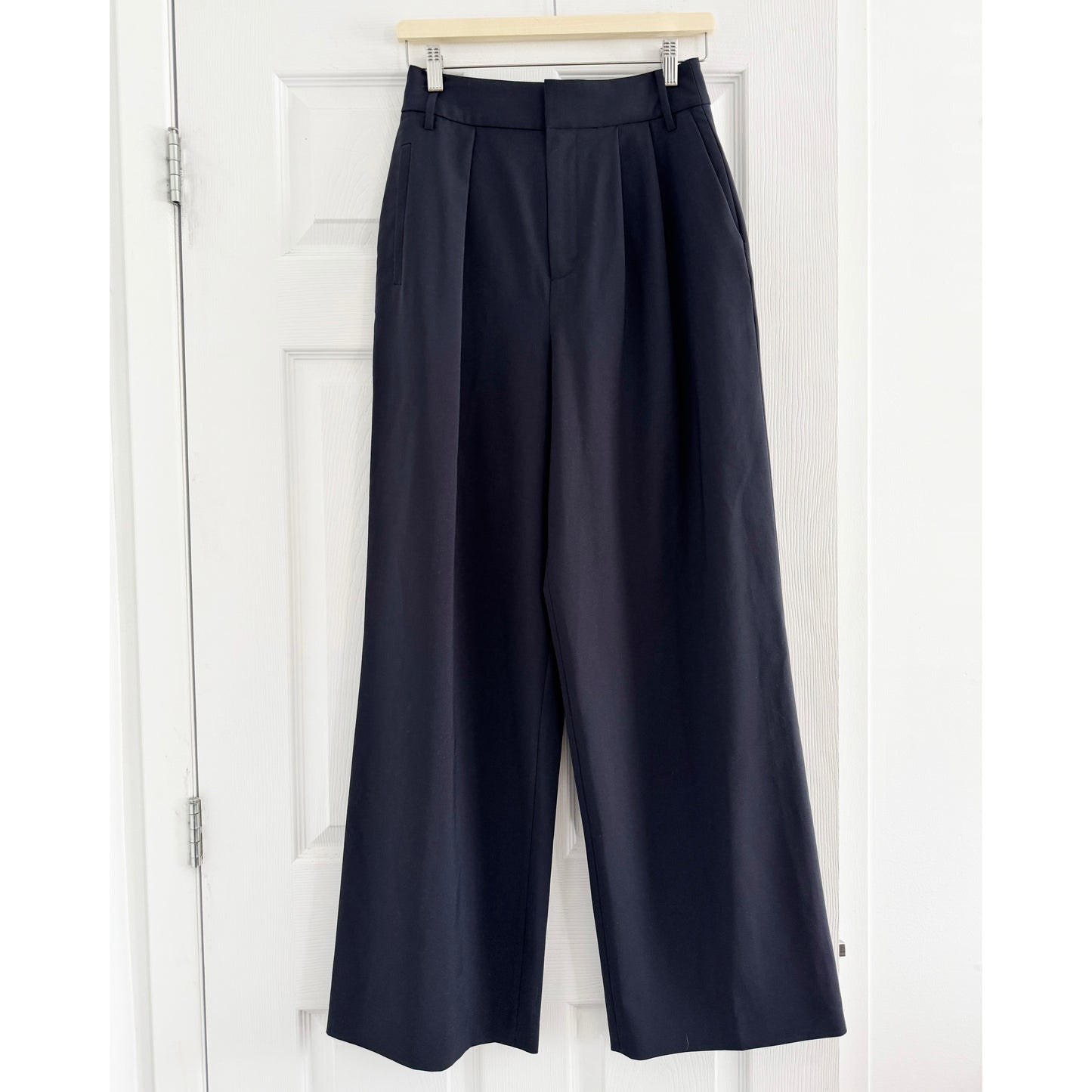 Tibi Tropical Wool "Stella" Wide Leg Trousers in Navy, size 0