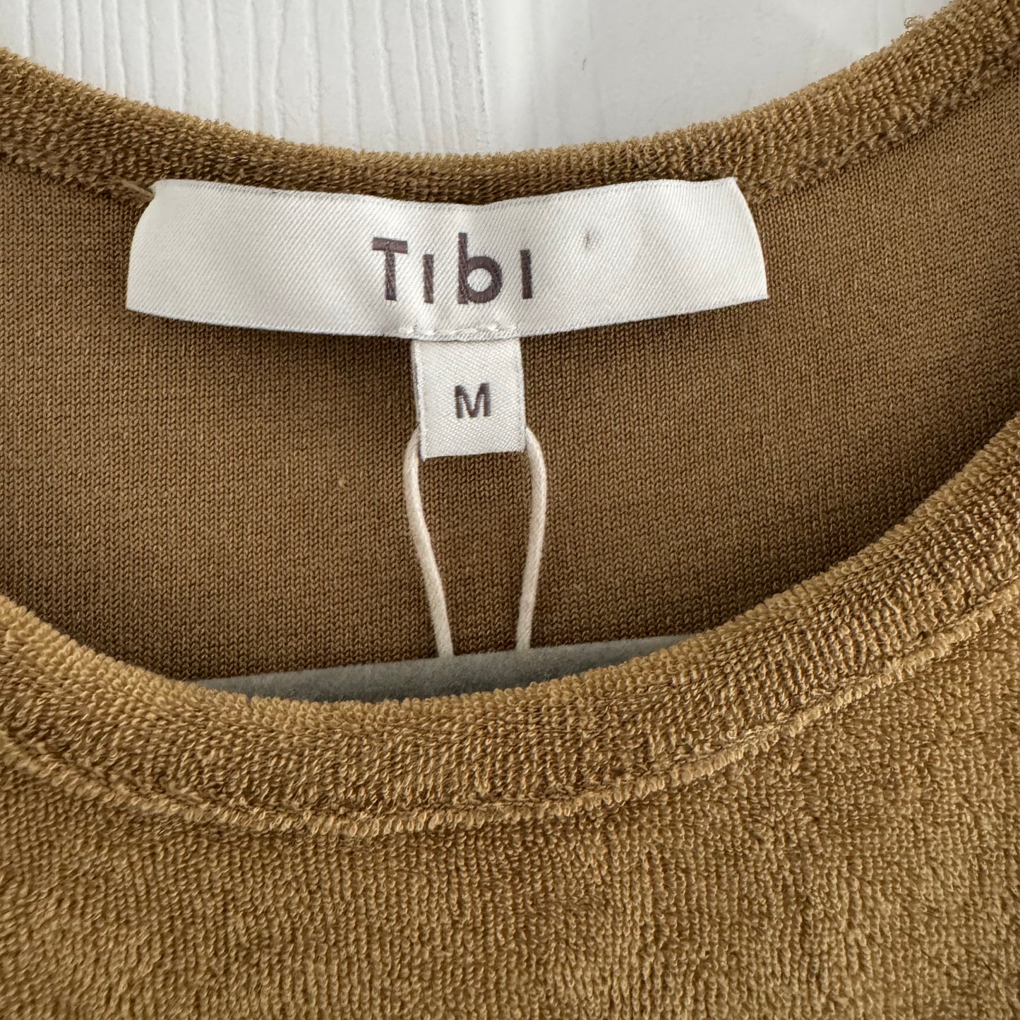 Tibi Summer Terry Crewneck Racerback Bodysuit in "Cumin", size Medium