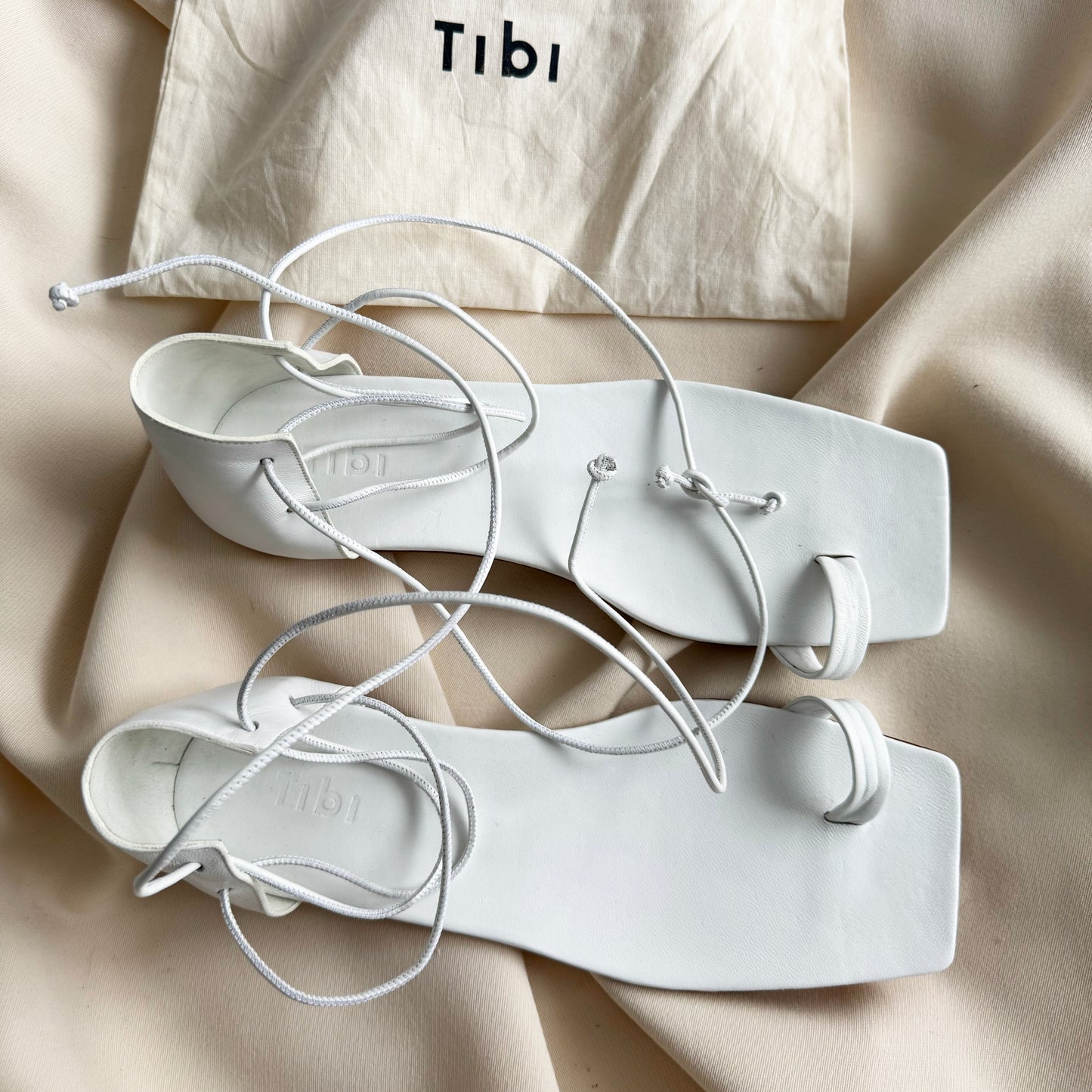 Tibi "Ali" Lace-Up Short Sandal in White, size 42