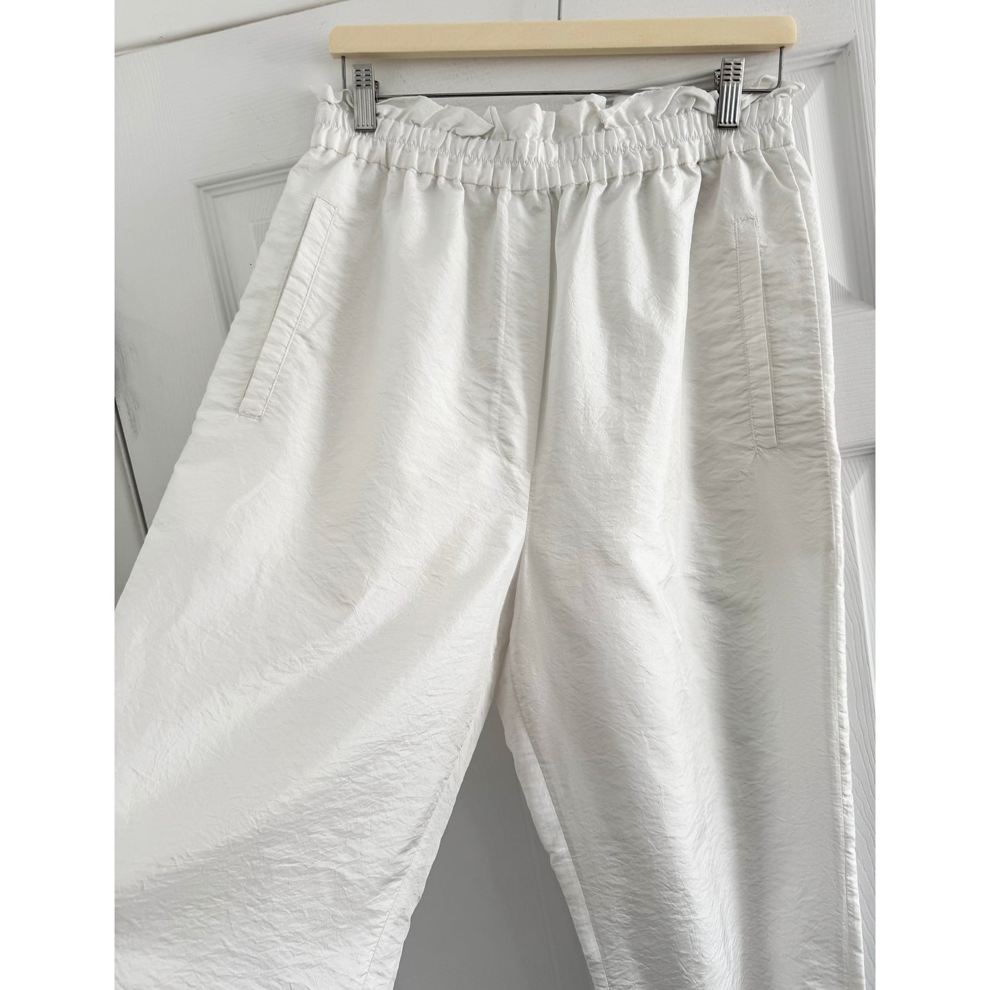 Tibi Sporty Nylon Paperbag Waist Pant in White, size Large
